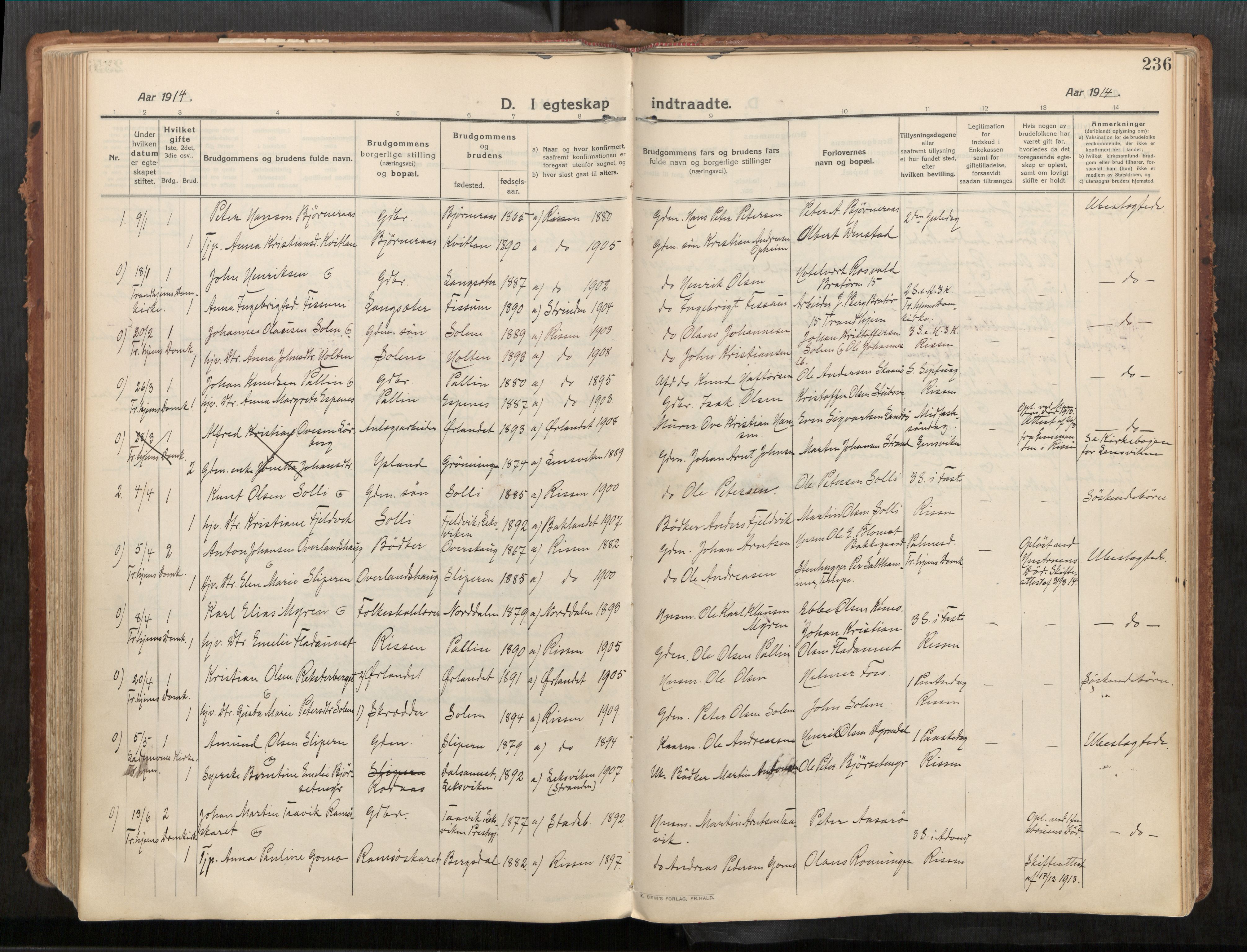 Stadsbygd sokneprestkontor, SAT/A-1117/1/I/I1/I1a/L0001: Parish register (official) no. 1, 1911-1929, p. 236