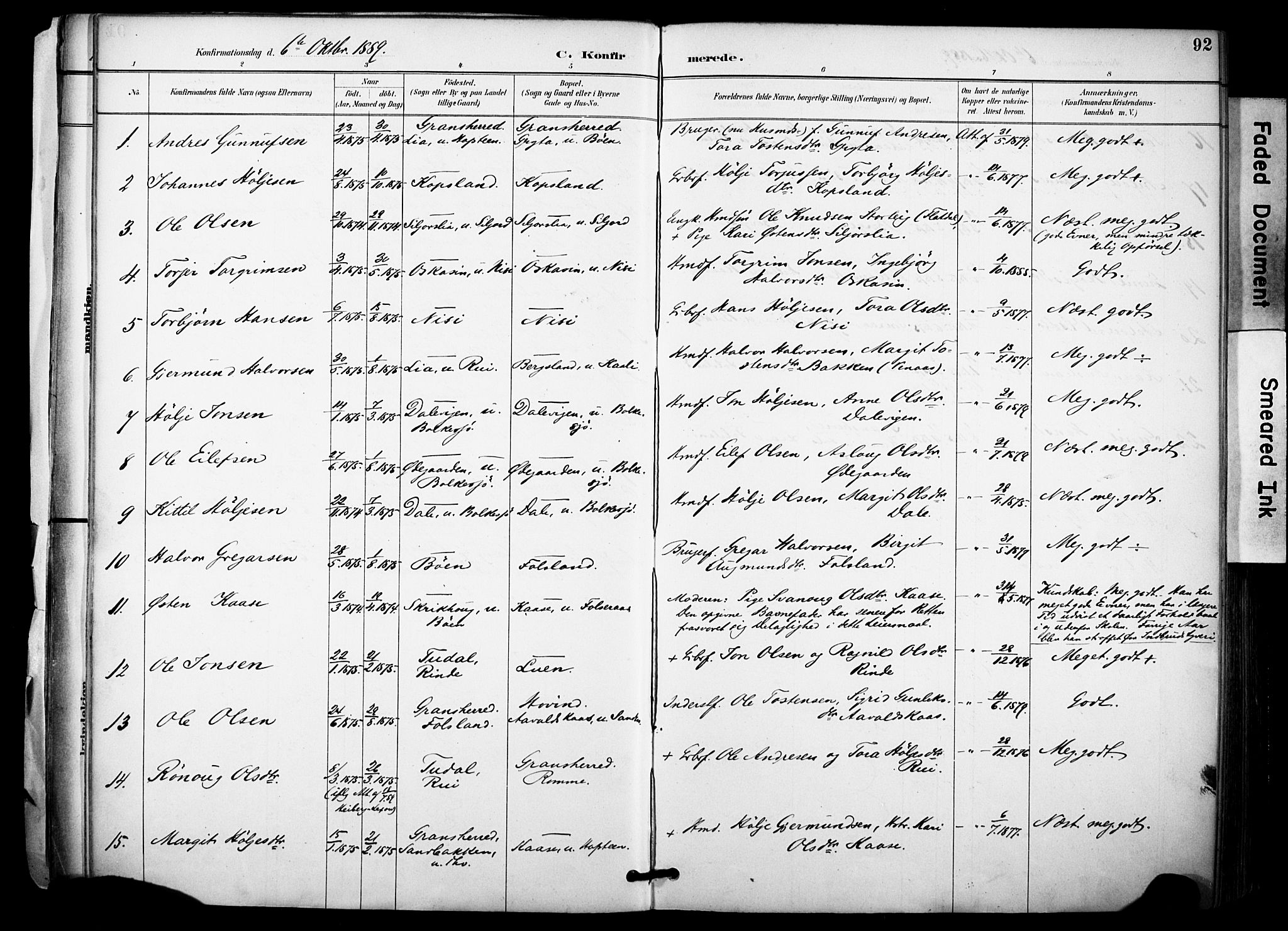 Gransherad kirkebøker, SAKO/A-267/F/Fa/L0005: Parish register (official) no. I 5, 1887-1916, p. 92