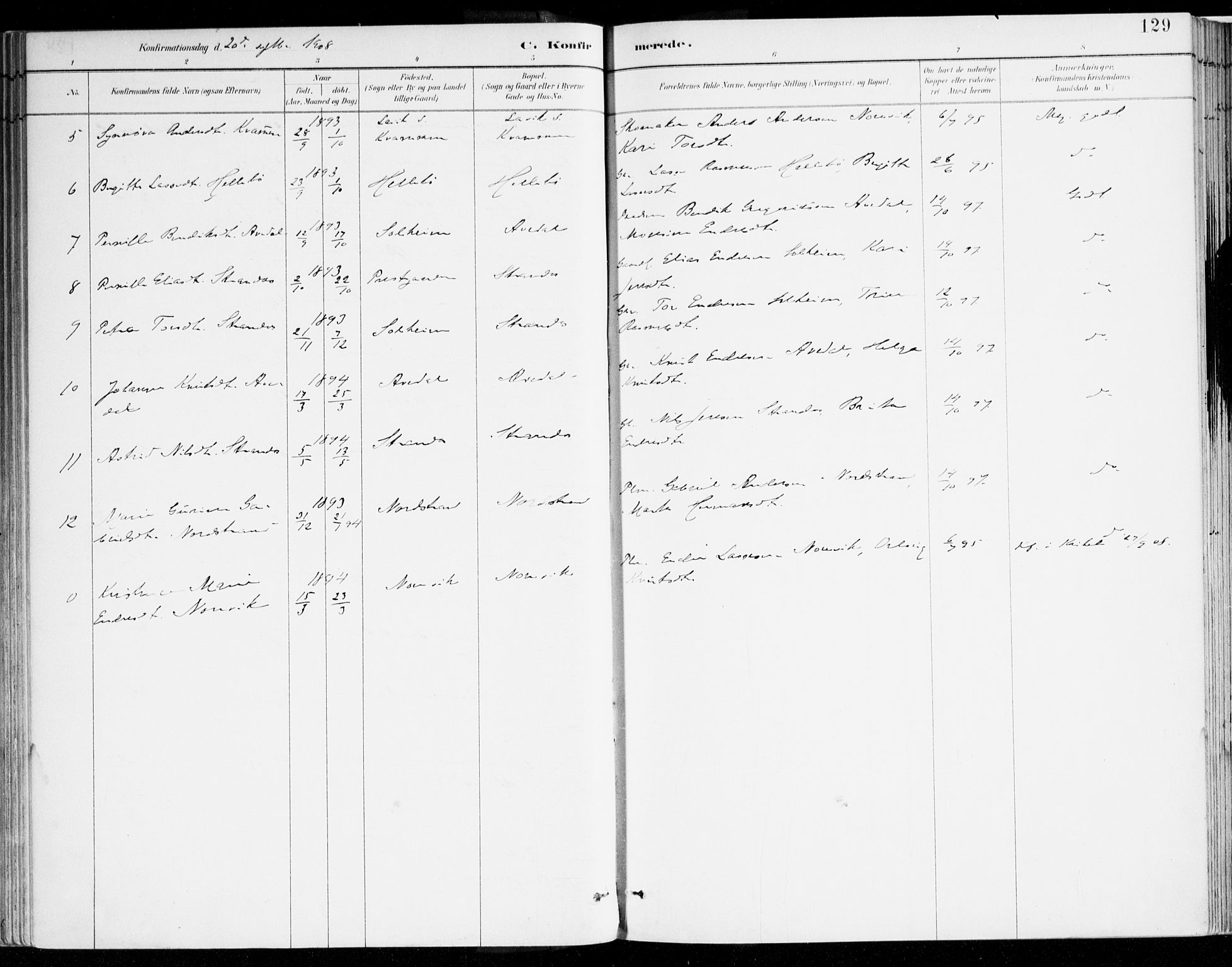 Lavik sokneprestembete, AV/SAB-A-80901: Parish register (official) no. B 1, 1882-1908, p. 129