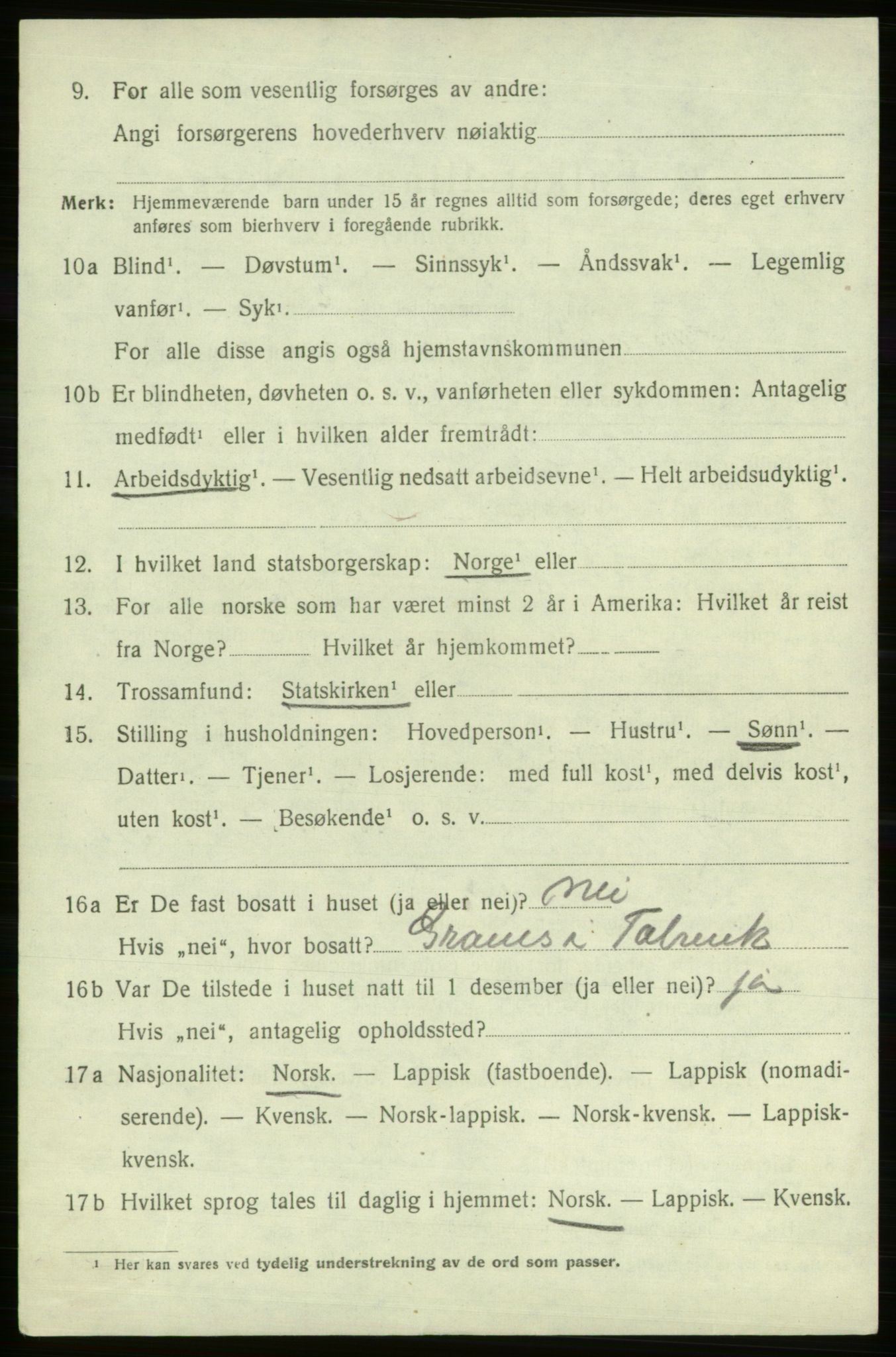 SATØ, 1920 census for Hasvik, 1920, p. 976