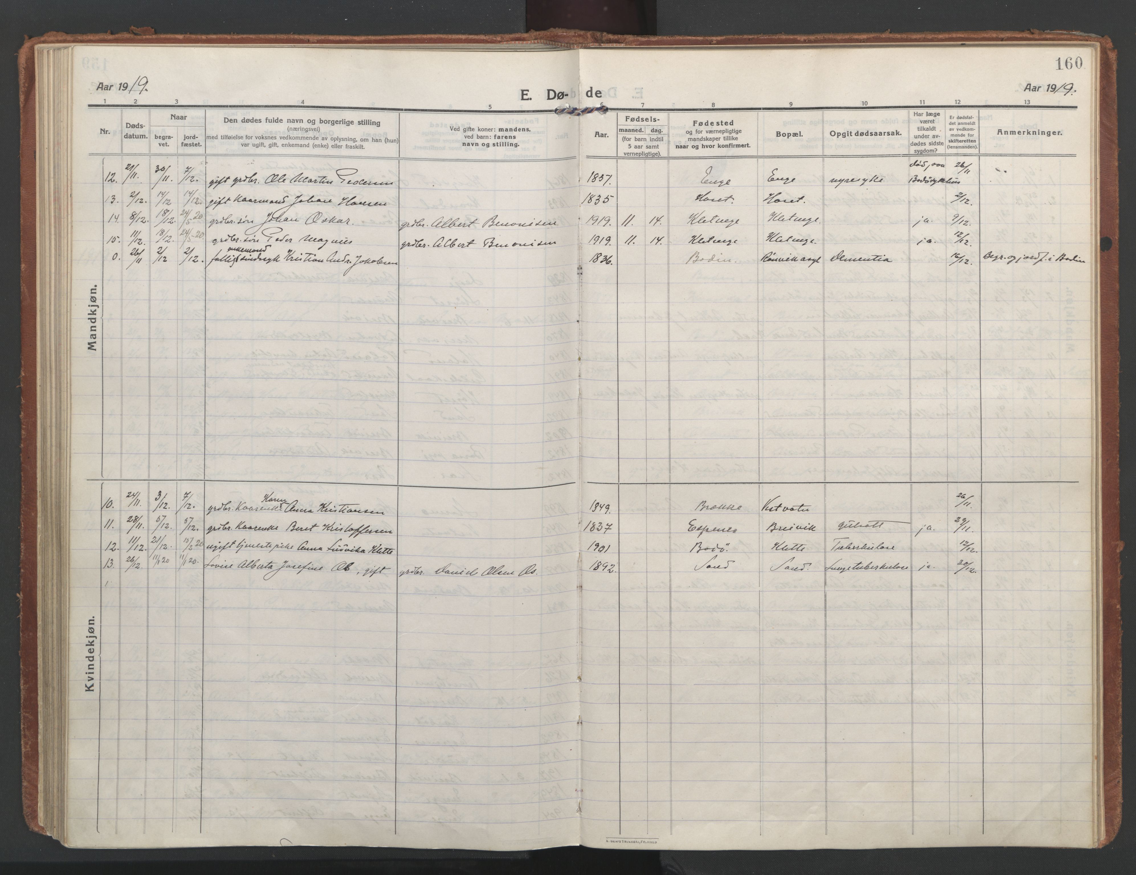 Ministerialprotokoller, klokkerbøker og fødselsregistre - Nordland, AV/SAT-A-1459/852/L0748: Parish register (official) no. 852A18, 1913-1932, p. 160