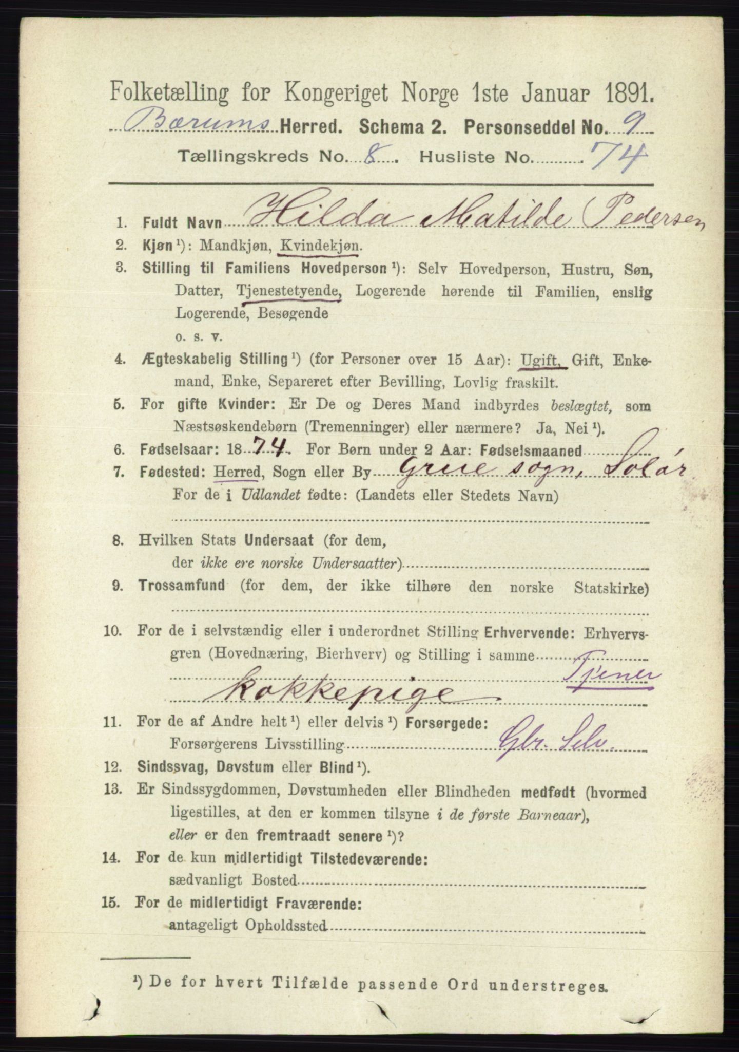 RA, 1891 census for 0219 Bærum, 1891, p. 4968