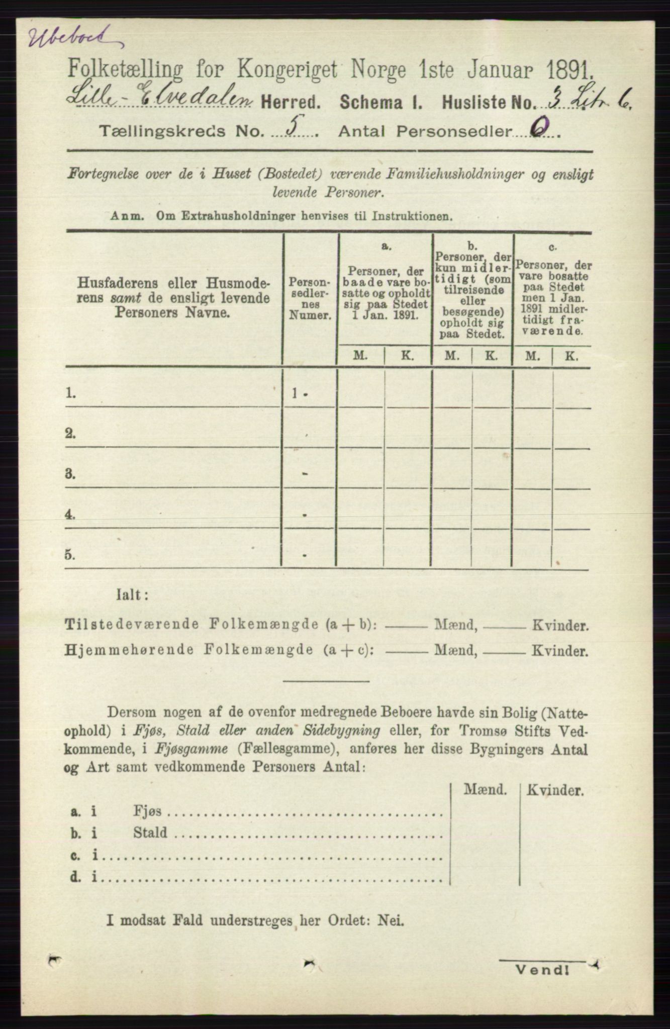 RA, 1891 census for 0438 Lille Elvedalen, 1891, p. 1511