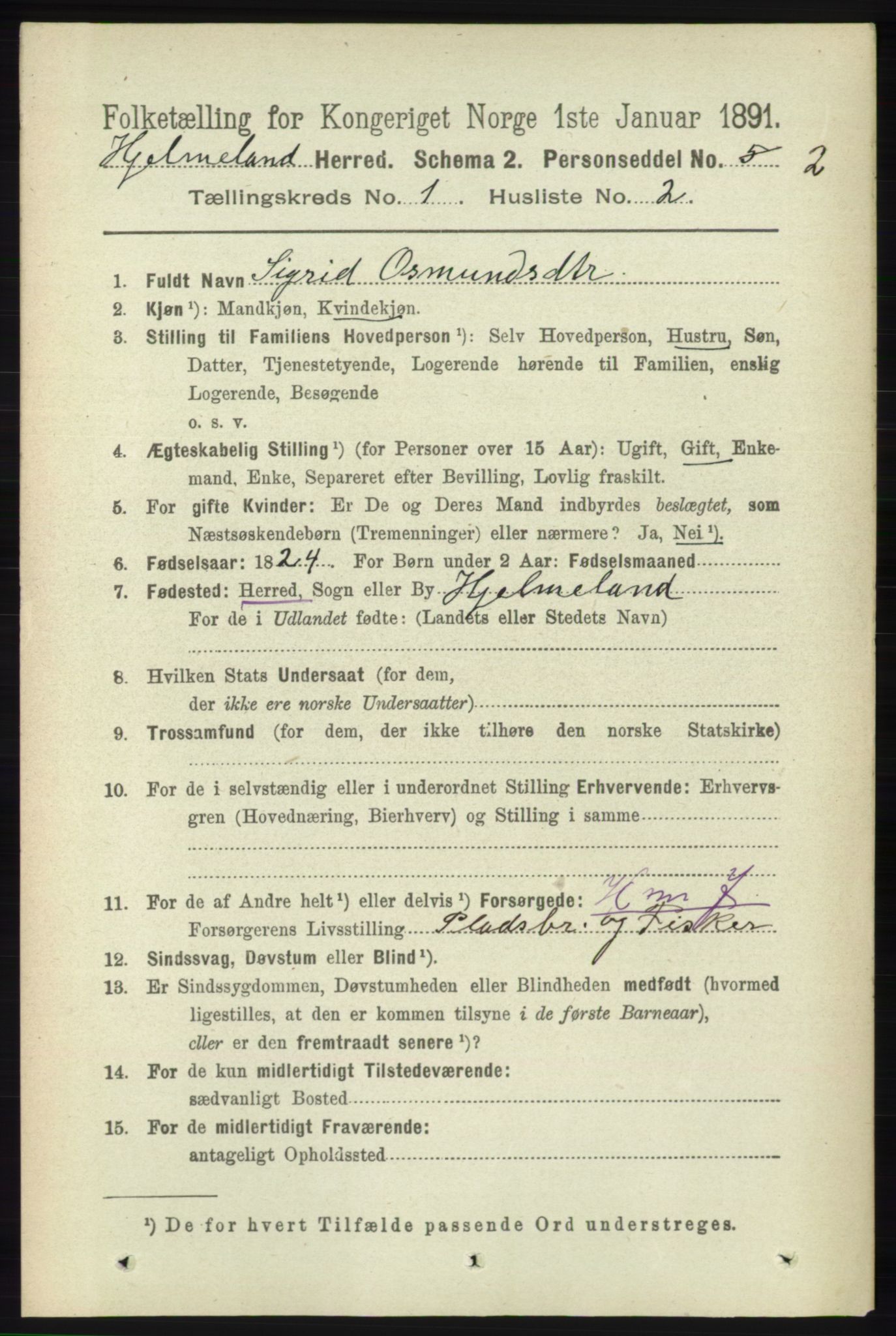 RA, 1891 census for 1133 Hjelmeland, 1891, p. 81