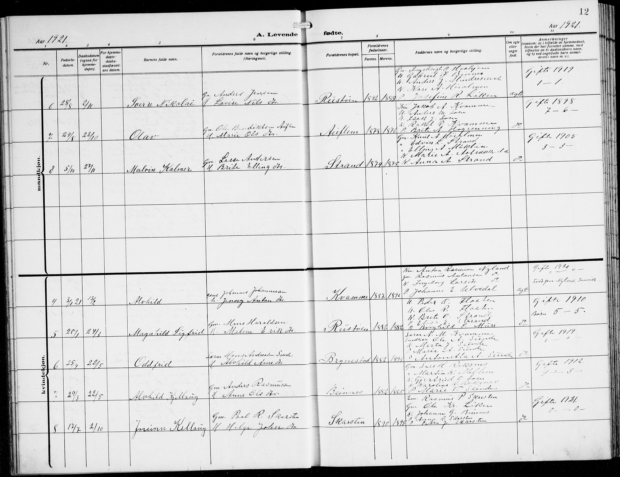 Innvik sokneprestembete, AV/SAB-A-80501: Parish register (copy) no. B 5, 1915-1943, p. 12