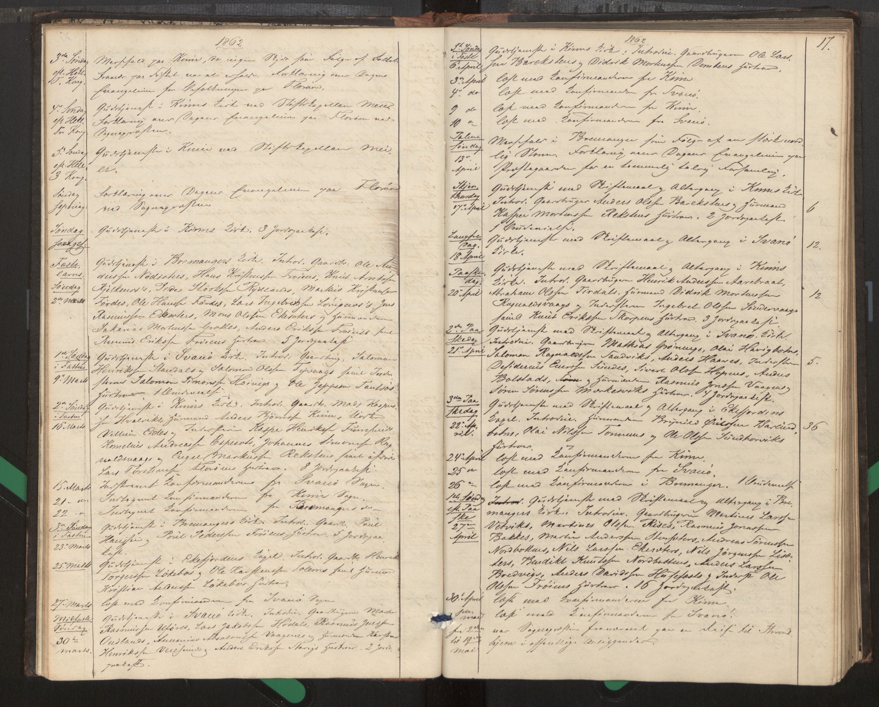 Kinn sokneprestembete, SAB/A-80801/H/Haa/Haag/L0002: Diary records no. G 2, 1859-1890, p. 17