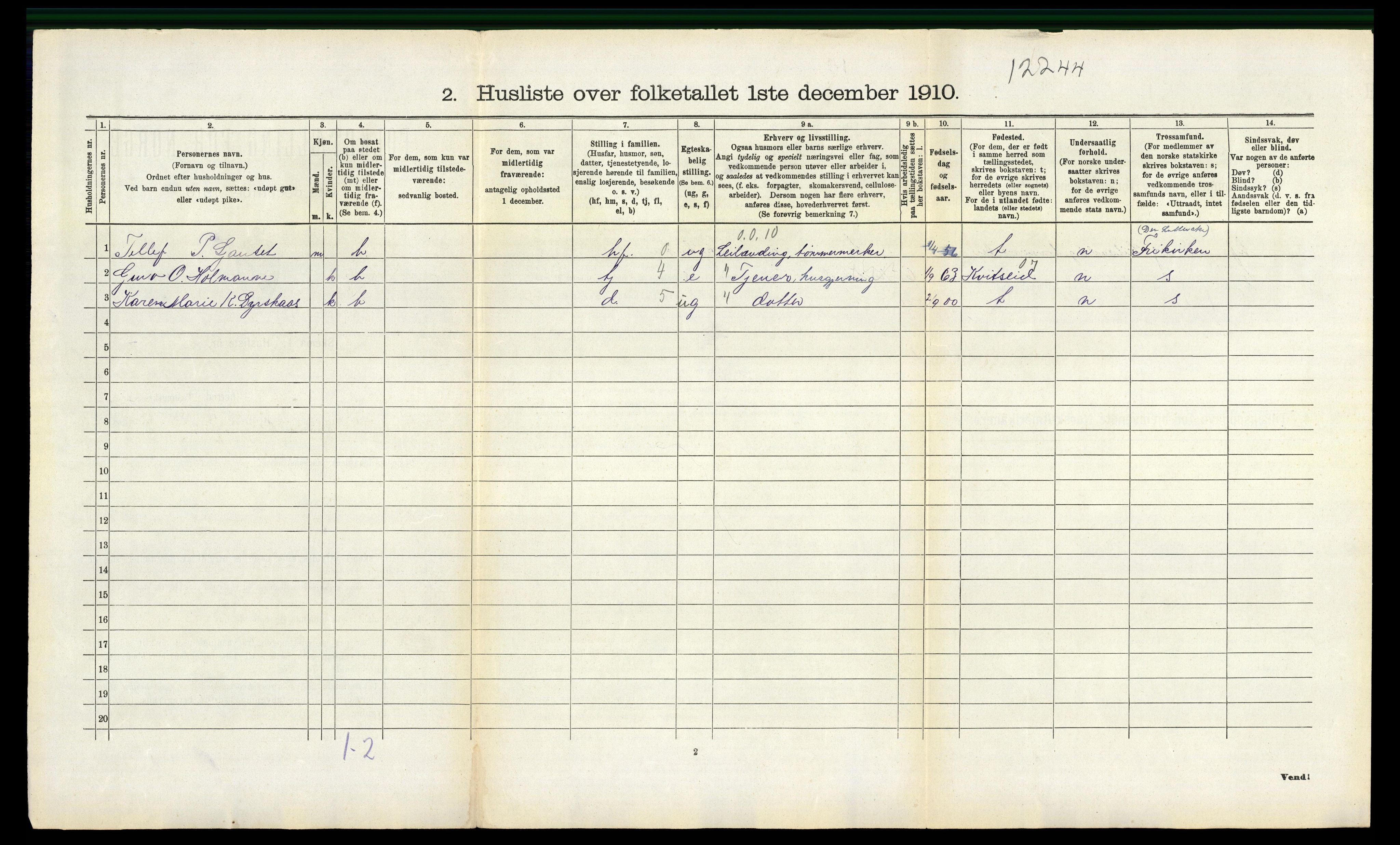 RA, 1910 census for Drangedal, 1910, p. 1378