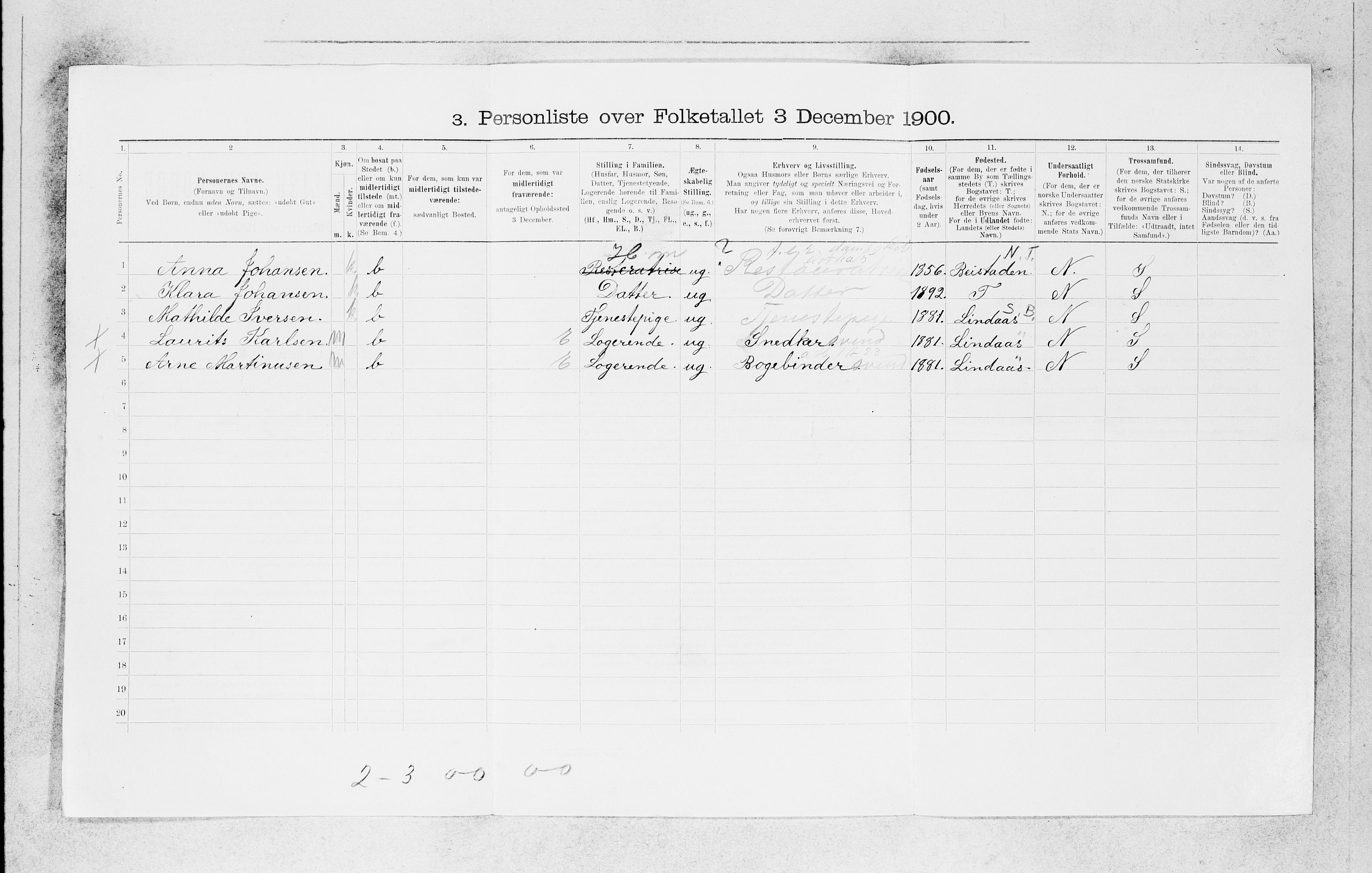 SAB, 1900 census for Bergen, 1900, p. 23251
