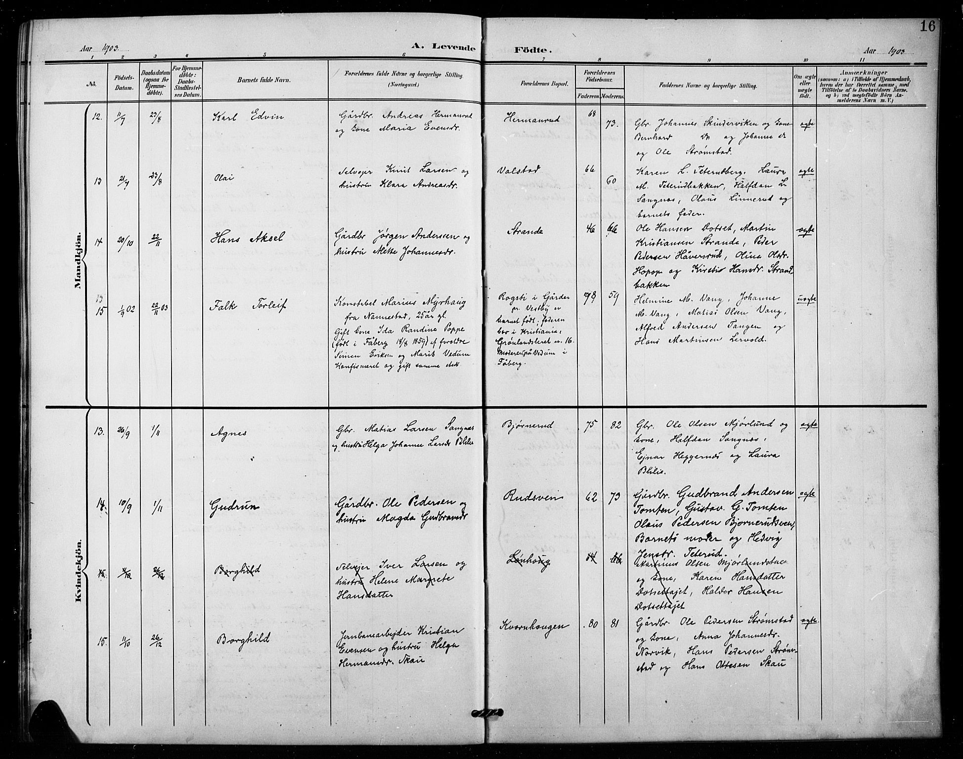 Vestre Toten prestekontor, AV/SAH-PREST-108/H/Ha/Hab/L0016: Parish register (copy) no. 16, 1901-1915, p. 16