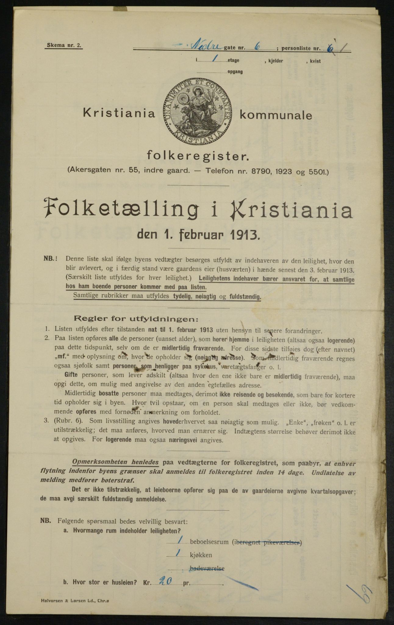 OBA, Municipal Census 1913 for Kristiania, 1913, p. 69132