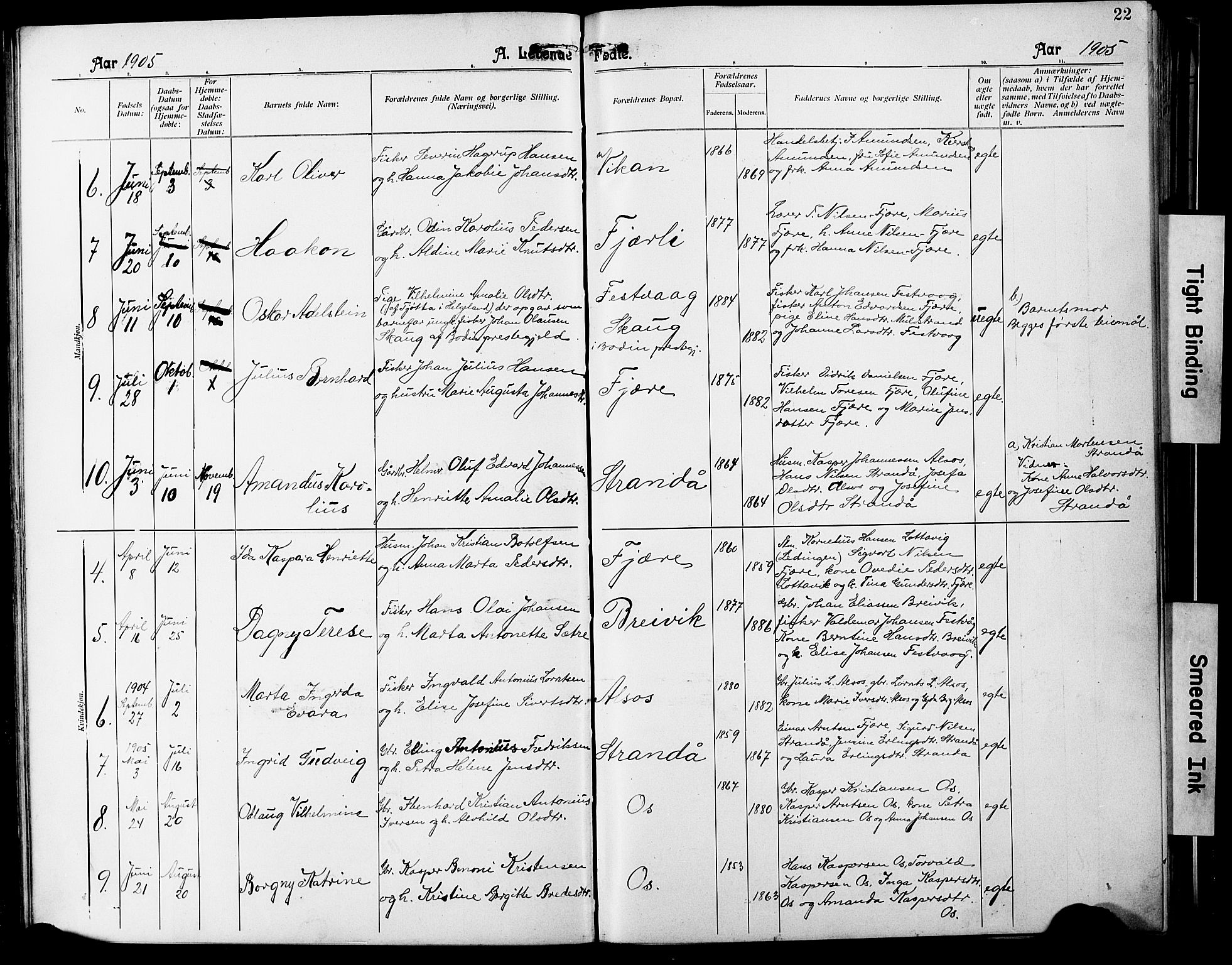 Ministerialprotokoller, klokkerbøker og fødselsregistre - Nordland, AV/SAT-A-1459/803/L0077: Parish register (copy) no. 803C04, 1897-1930, p. 22