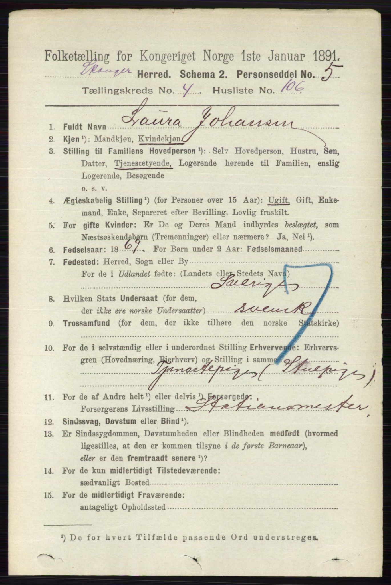 RA, 1891 census for 0712 Skoger, 1891, p. 2999