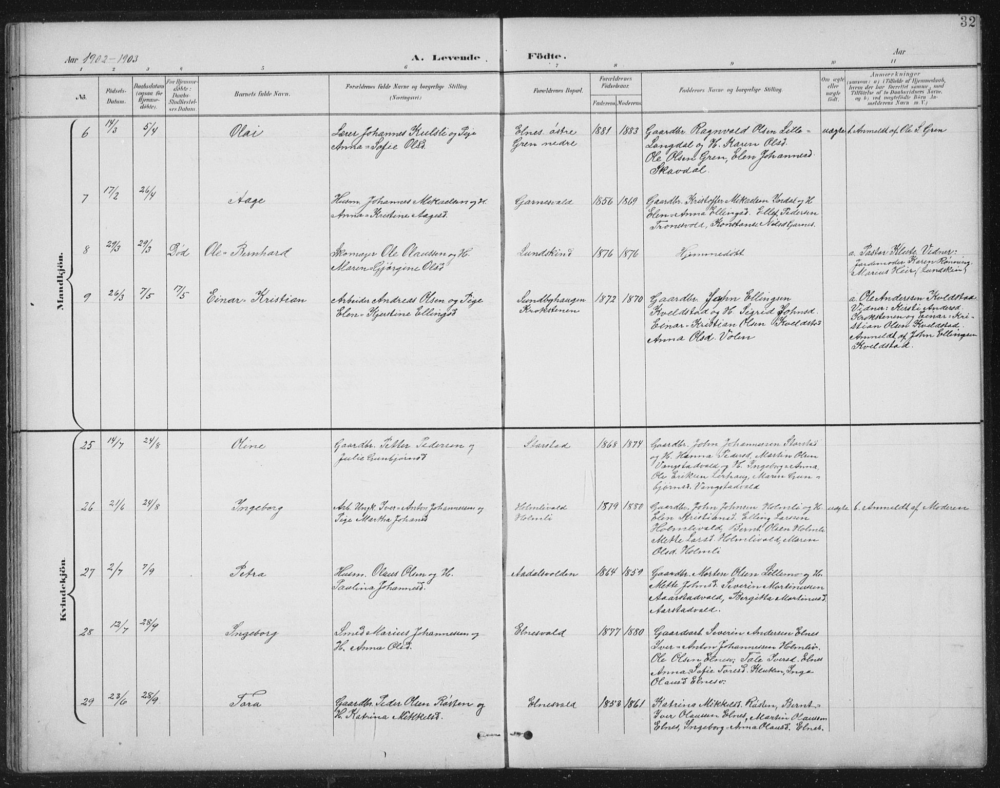 Ministerialprotokoller, klokkerbøker og fødselsregistre - Nord-Trøndelag, SAT/A-1458/724/L0269: Parish register (copy) no. 724C05, 1899-1920, p. 32