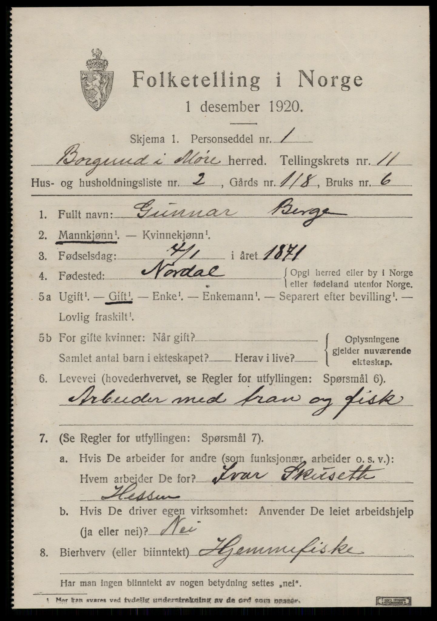 SAT, 1920 census for Borgund, 1920, p. 9842