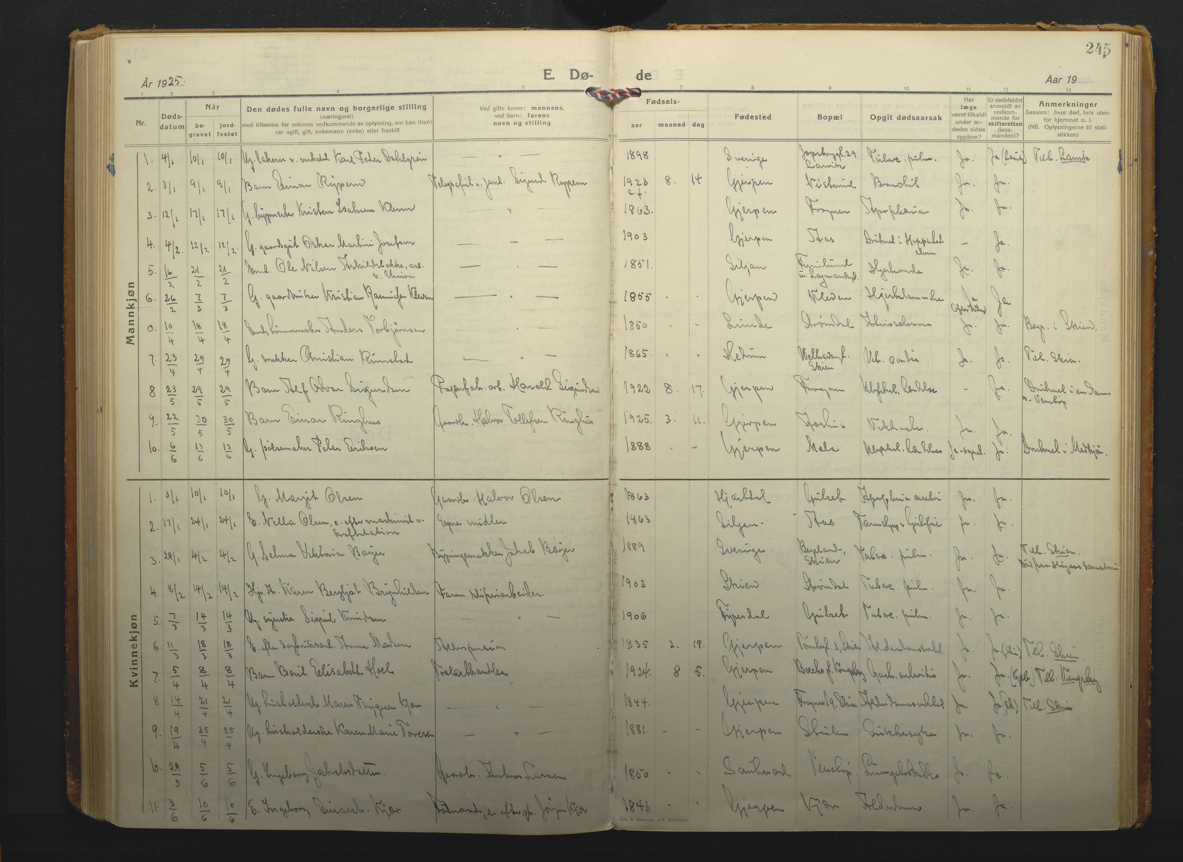 Gjerpen kirkebøker, SAKO/A-265/F/Fa/L0014: Parish register (official) no. I 14, 1925-1938, p. 245