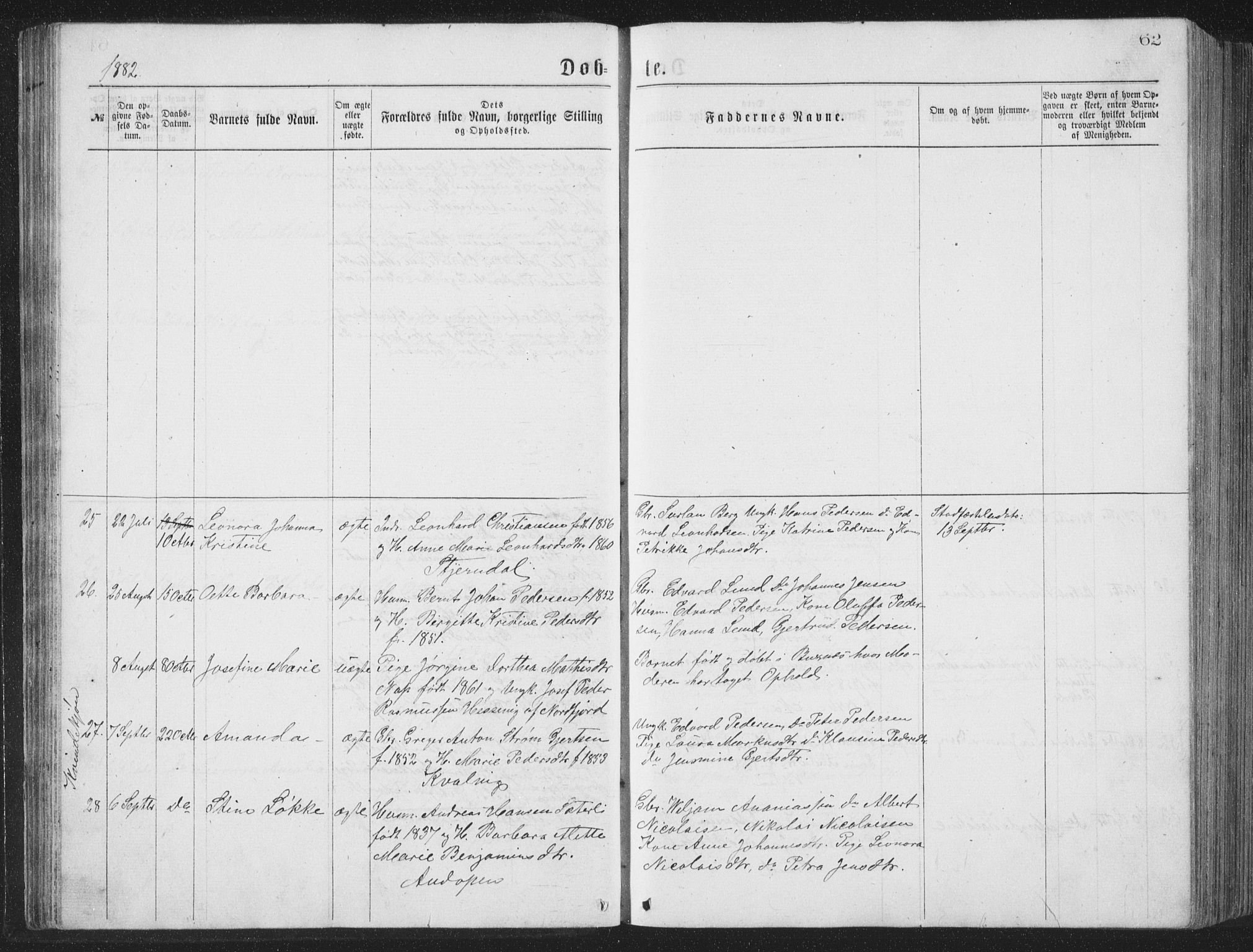 Ministerialprotokoller, klokkerbøker og fødselsregistre - Nordland, AV/SAT-A-1459/885/L1213: Parish register (copy) no. 885C02, 1874-1892, p. 62