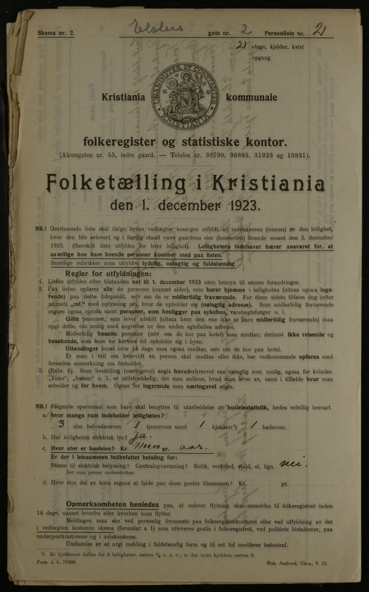 OBA, Municipal Census 1923 for Kristiania, 1923, p. 23221