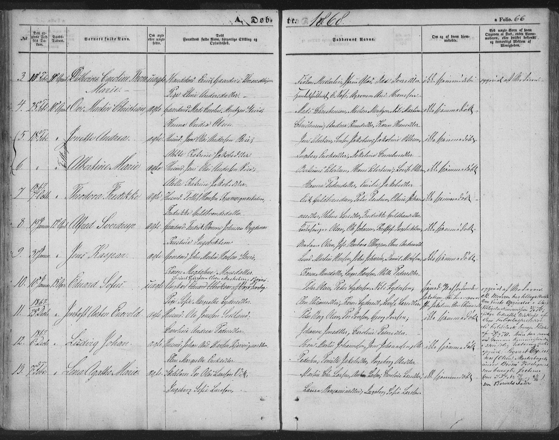 Ministerialprotokoller, klokkerbøker og fødselsregistre - Nordland, AV/SAT-A-1459/895/L1369: Parish register (official) no. 895A04, 1852-1872, p. 66