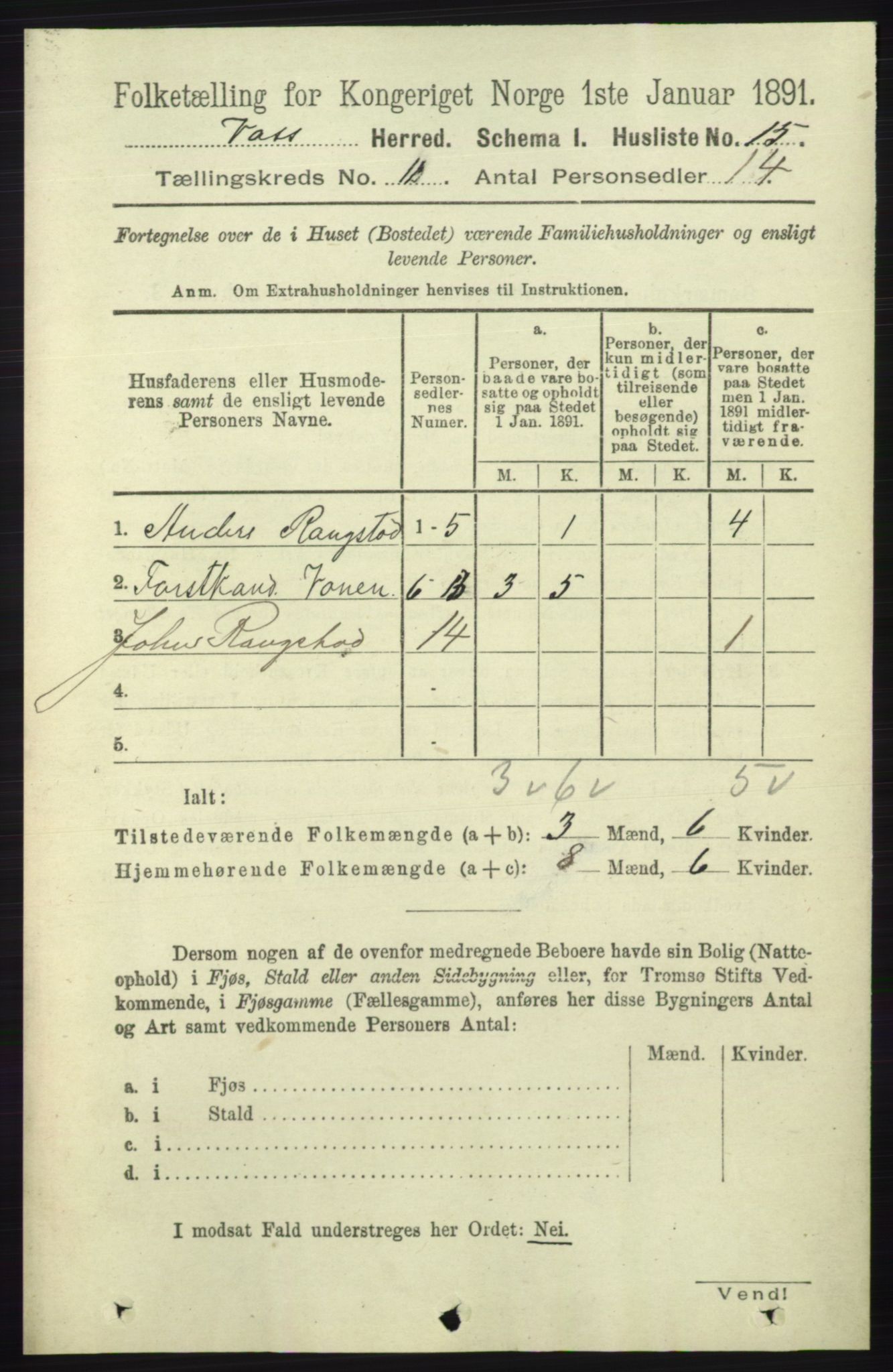 RA, 1891 census for 1235 Voss, 1891, p. 5739