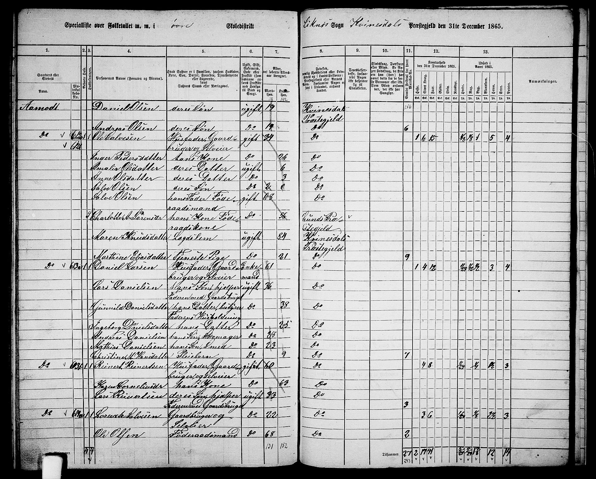 RA, 1865 census for Kvinesdal, 1865, p. 170