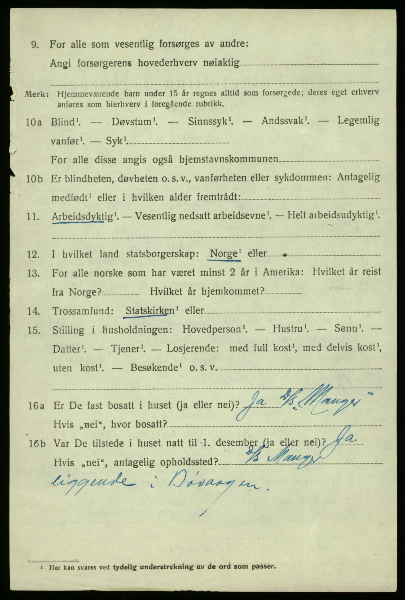 SAB, 1920 census for Manger, 1920, p. 3266