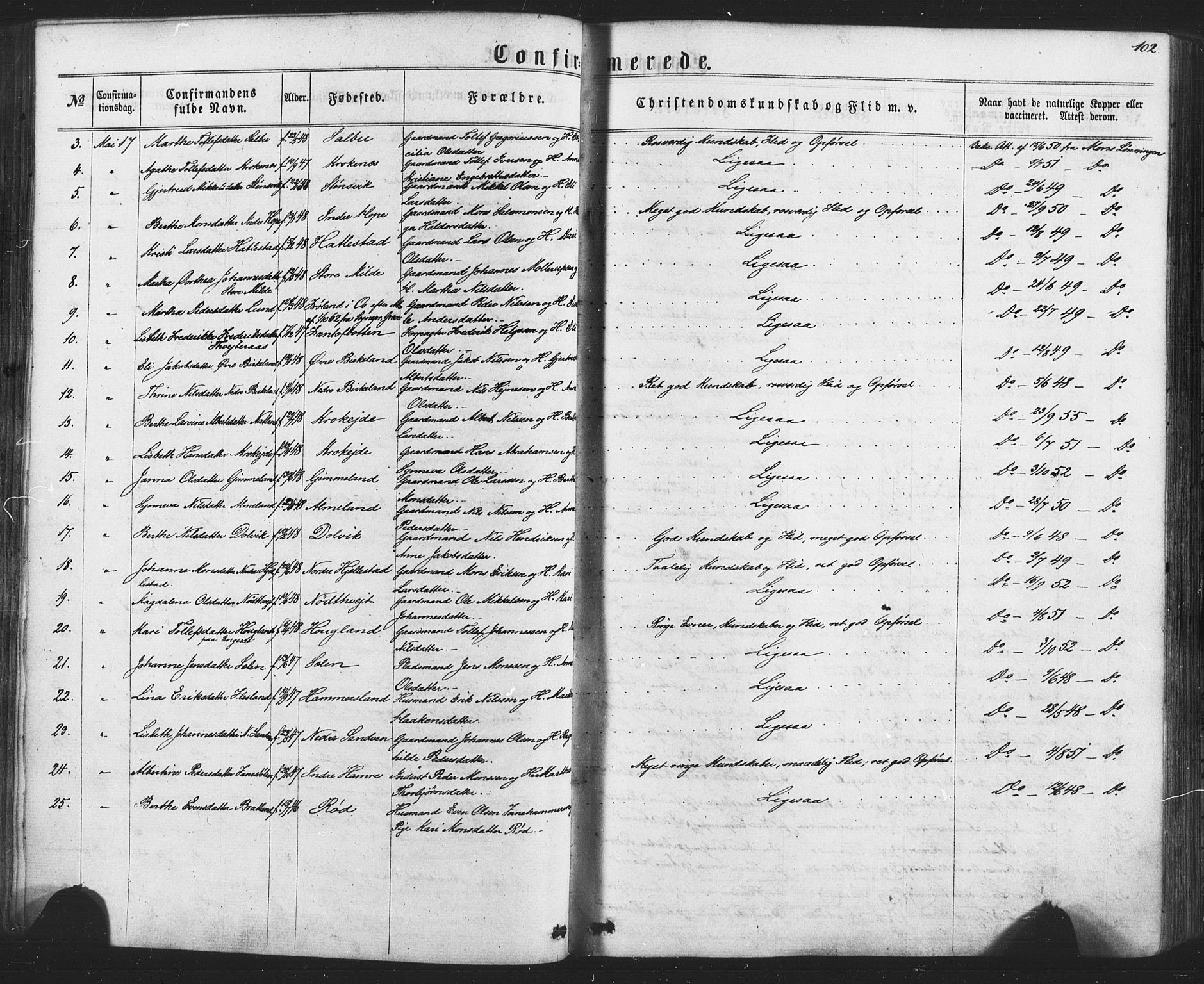 Fana Sokneprestembete, AV/SAB-A-75101/H/Haa/Haaa/L0012: Parish register (official) no. A 12, 1862-1878, p. 102