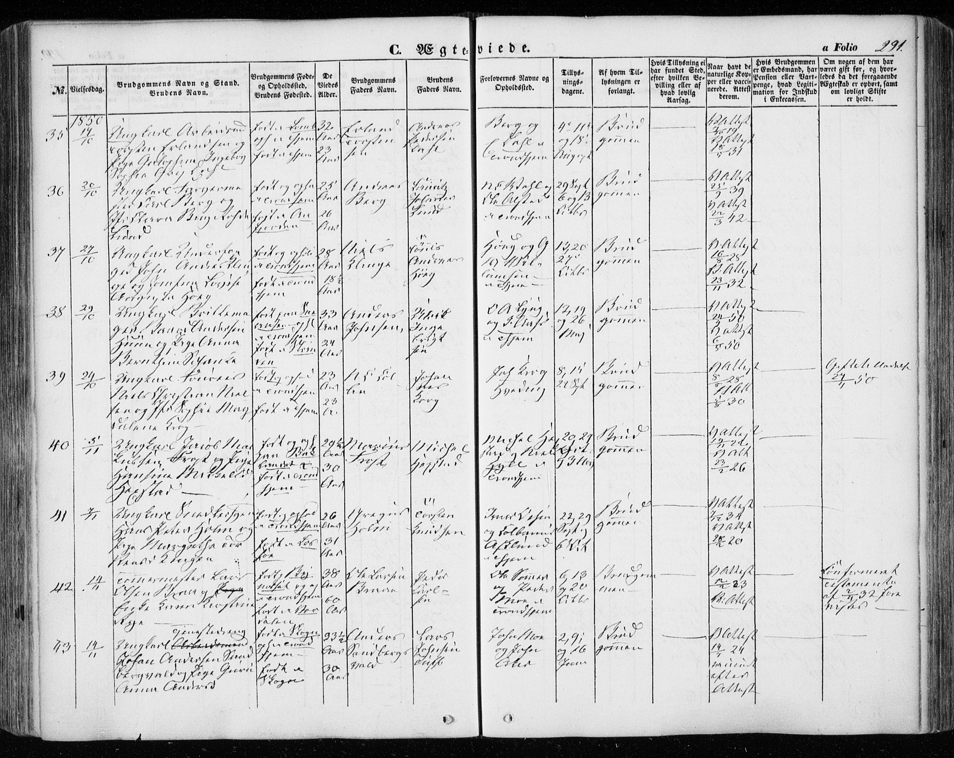 Ministerialprotokoller, klokkerbøker og fødselsregistre - Sør-Trøndelag, SAT/A-1456/601/L0051: Parish register (official) no. 601A19, 1848-1857, p. 291