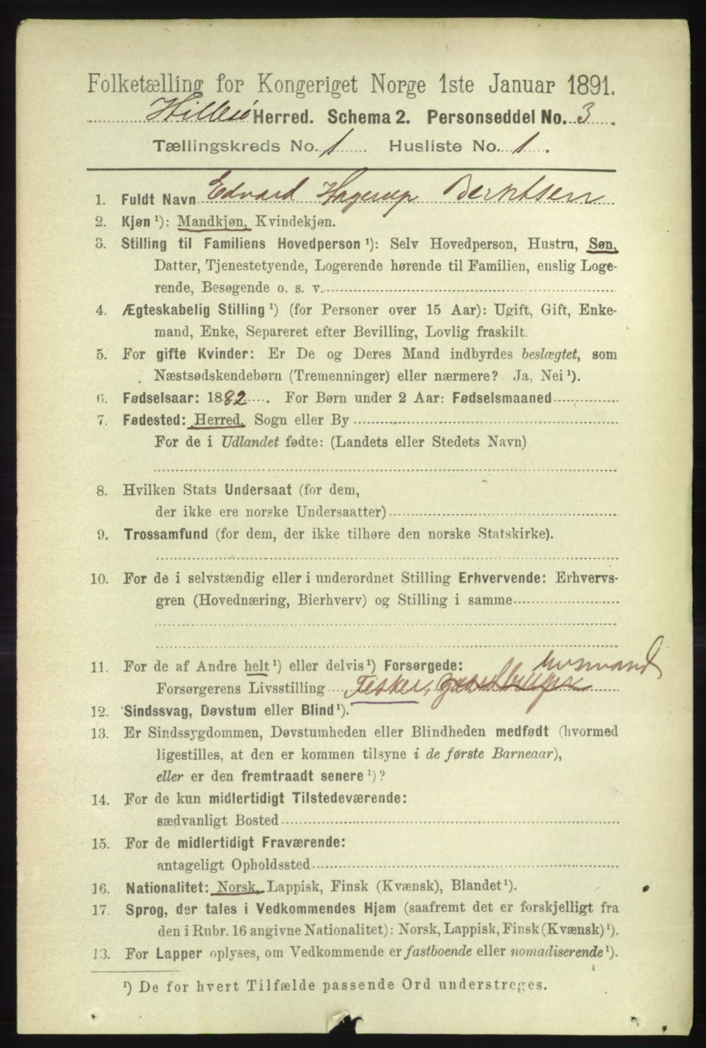 RA, 1891 census for 1930 Hillesøy, 1891, p. 88