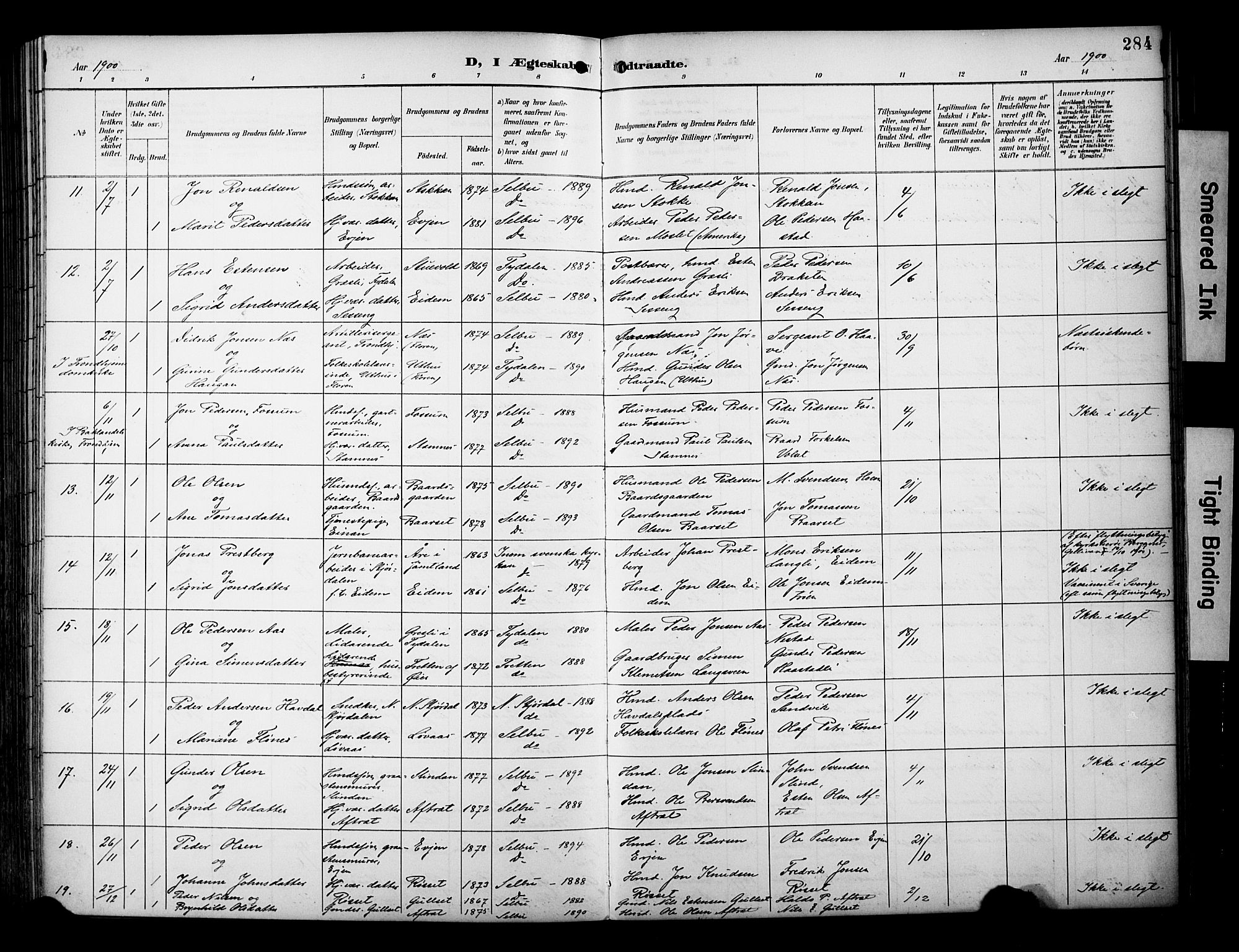 Ministerialprotokoller, klokkerbøker og fødselsregistre - Sør-Trøndelag, SAT/A-1456/695/L1149: Parish register (official) no. 695A09, 1891-1902, p. 284