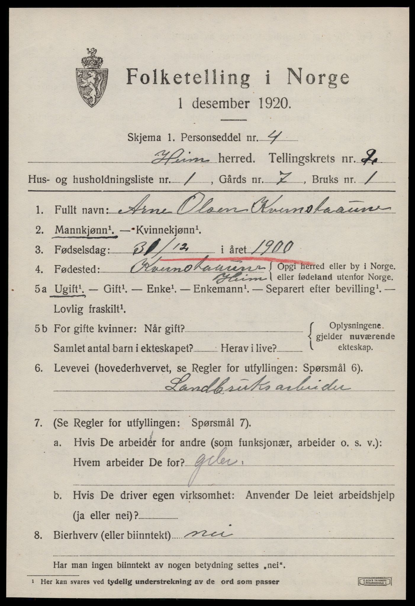 SAT, 1920 census for Heim, 1920, p. 1381