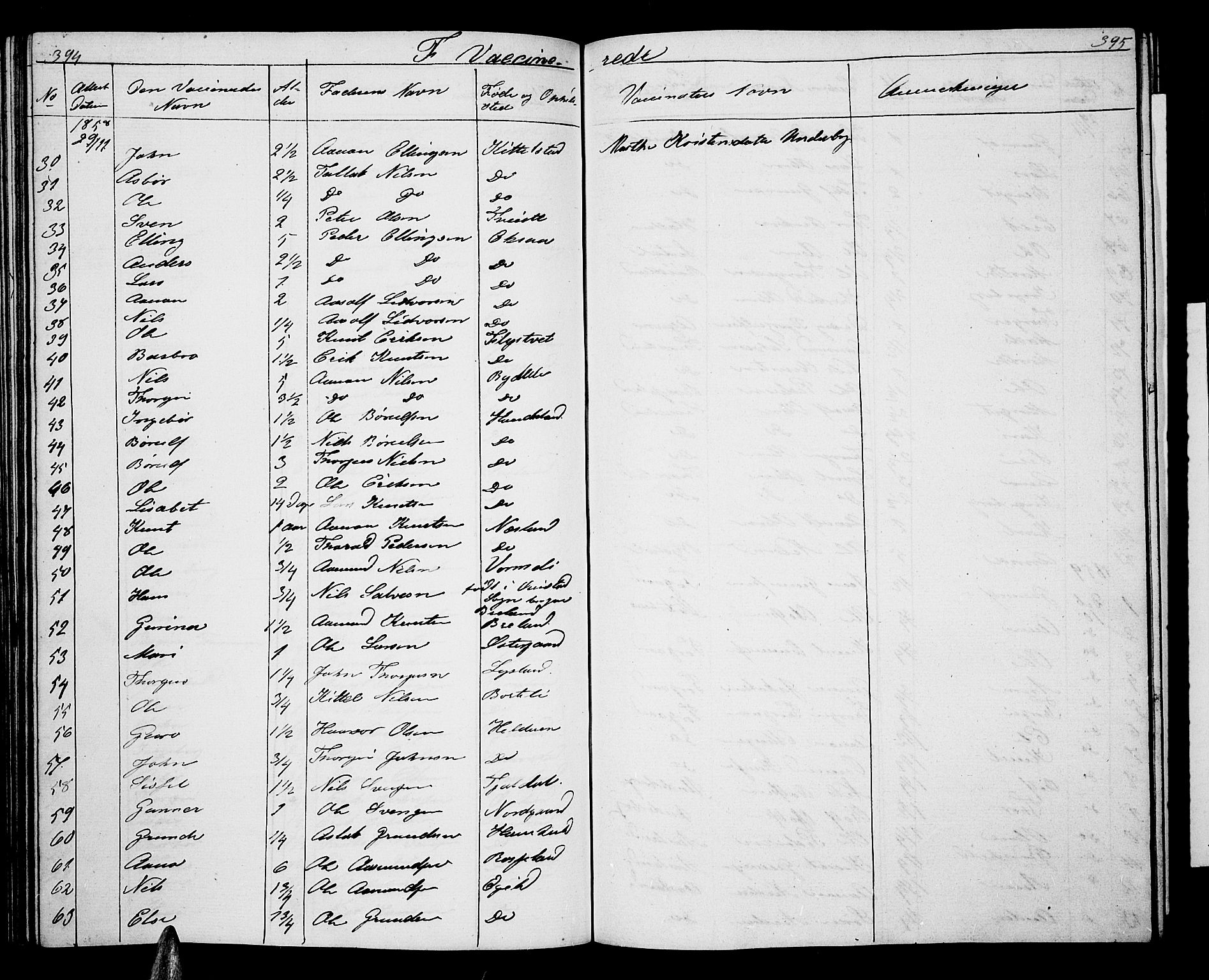 Åseral sokneprestkontor, SAK/1111-0051/F/Fb/L0001: Parish register (copy) no. B 1, 1856-1877, p. 394-395