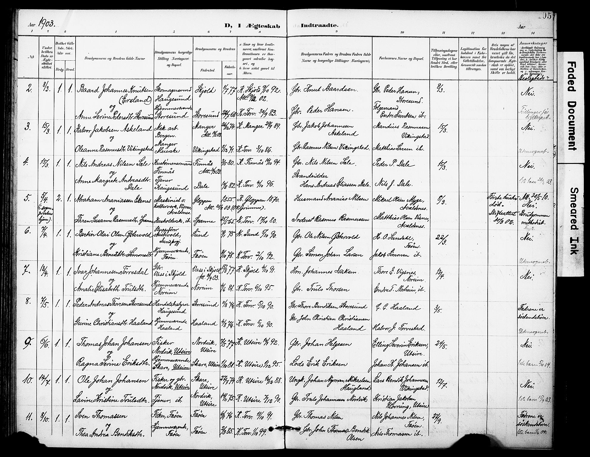 Torvastad sokneprestkontor, AV/SAST-A -101857/H/Ha/Haa/L0017: Parish register (official) no. A 16, 1899-1911, p. 105