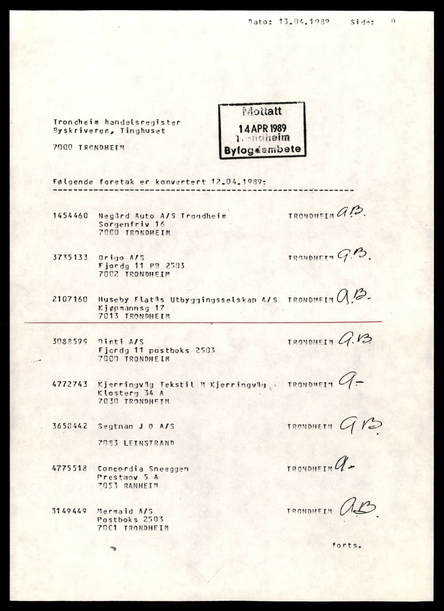 Trondheim byfogd, AV/SAT-A-0003/2/J/Jd/Jdd/L0024: Aksjeselskap, Hu-Il, 1944-1990, p. 3