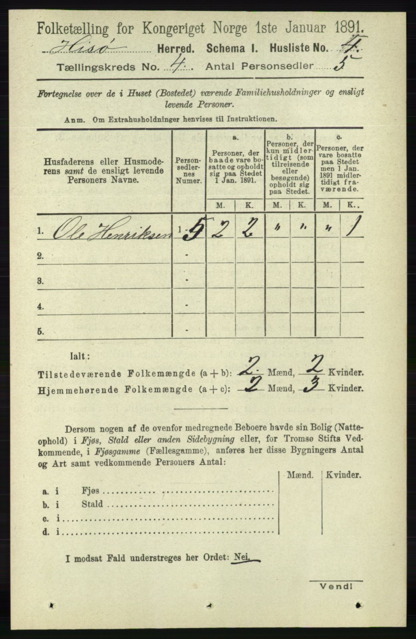 RA, 1891 census for 0922 Hisøy, 1891, p. 3233