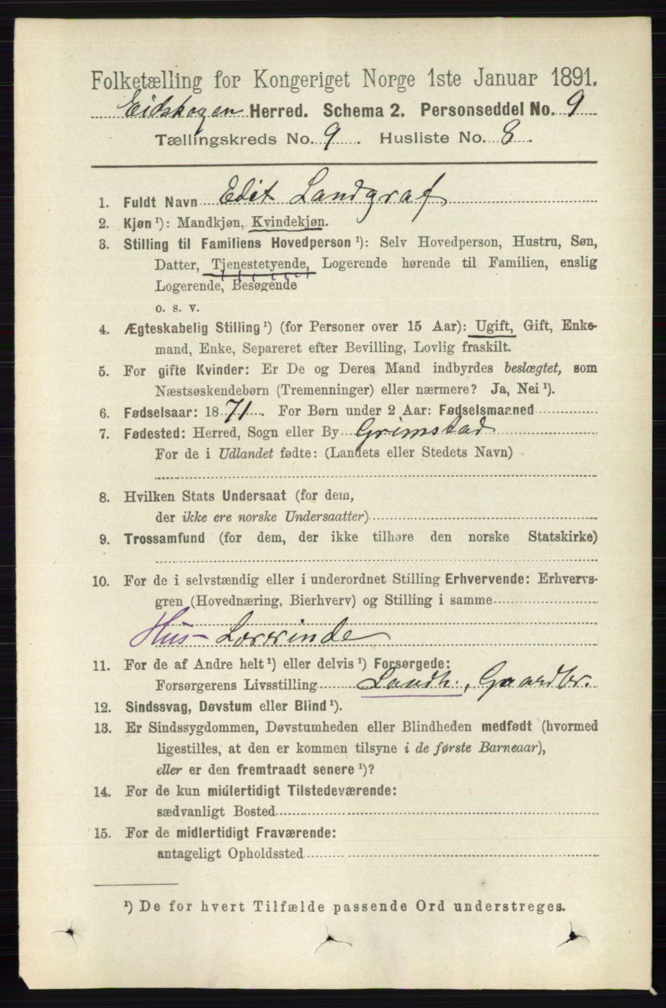 RA, 1891 census for 0420 Eidskog, 1891, p. 5445