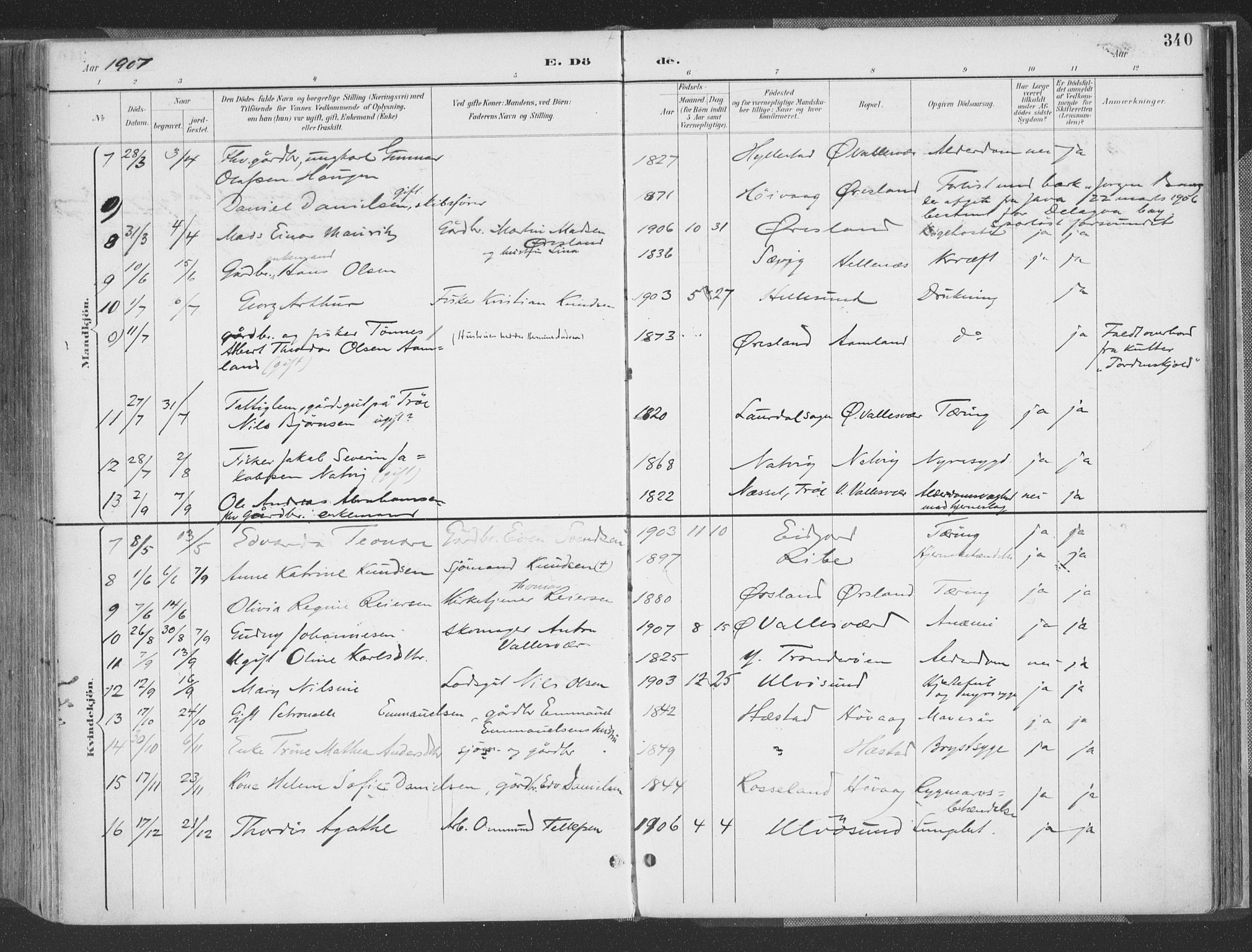 Høvåg sokneprestkontor, AV/SAK-1111-0025/F/Fa/L0006: Parish register (official) no. A 6, 1894-1923, p. 340