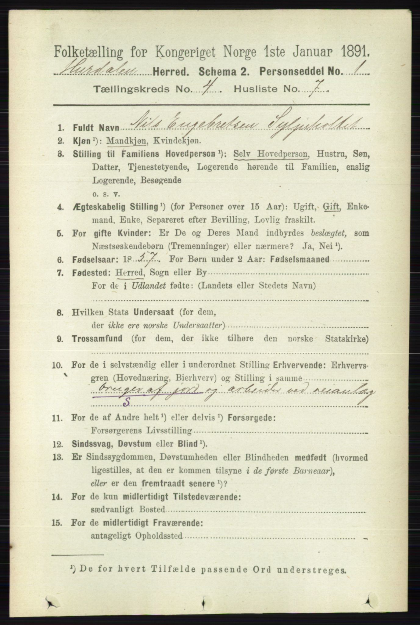 RA, 1891 census for 0239 Hurdal, 1891, p. 1465