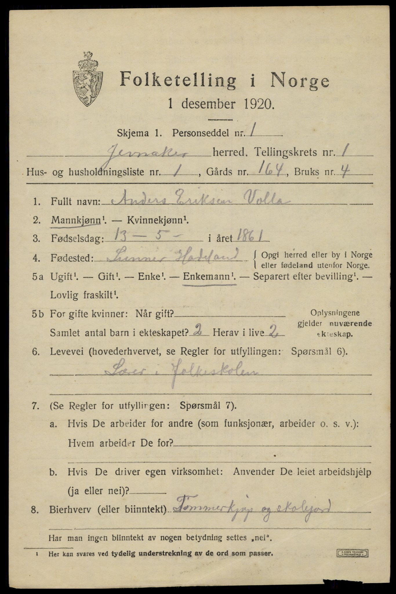 SAH, 1920 census for Jevnaker, 1920, p. 1235