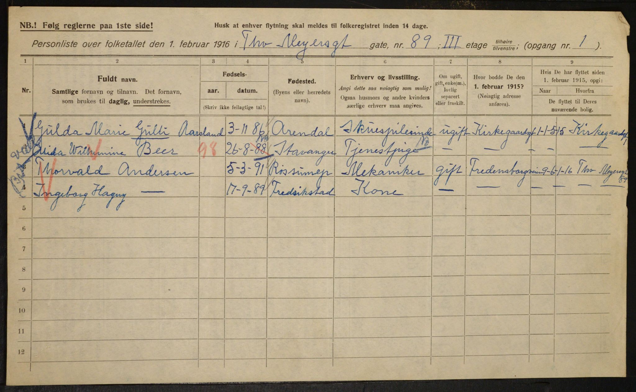 OBA, Municipal Census 1916 for Kristiania, 1916, p. 114410