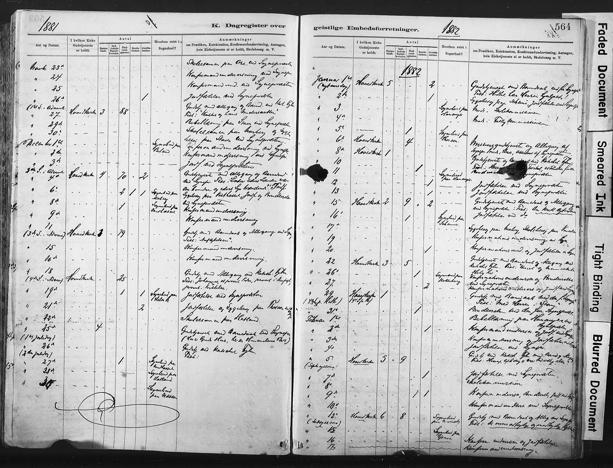 Lista sokneprestkontor, SAK/1111-0027/F/Fa/L0012: Parish register (official) no. A 12, 1879-1903, p. 564