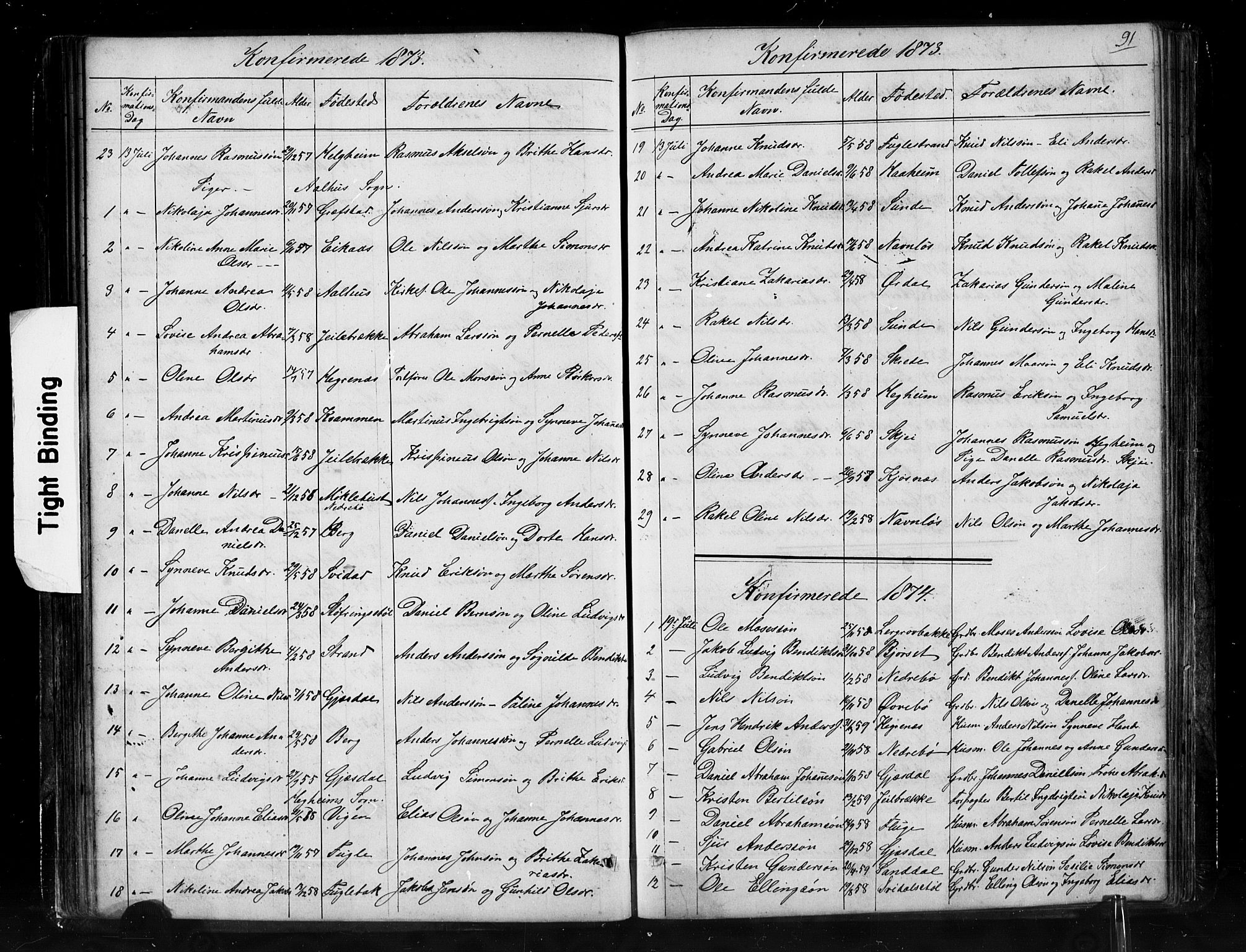 Jølster sokneprestembete, SAB/A-80701/H/Hab/Haba/L0001: Parish register (copy) no. A 1, 1853-1894, p. 91