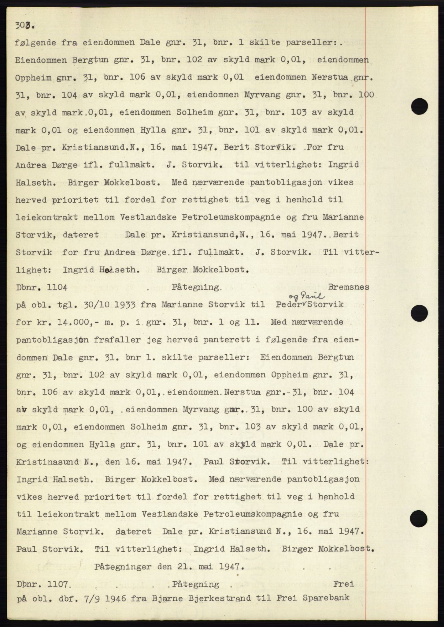 Nordmøre sorenskriveri, SAT/A-4132/1/2/2Ca: Mortgage book no. C82b, 1946-1951, Diary no: : 1104/1947
