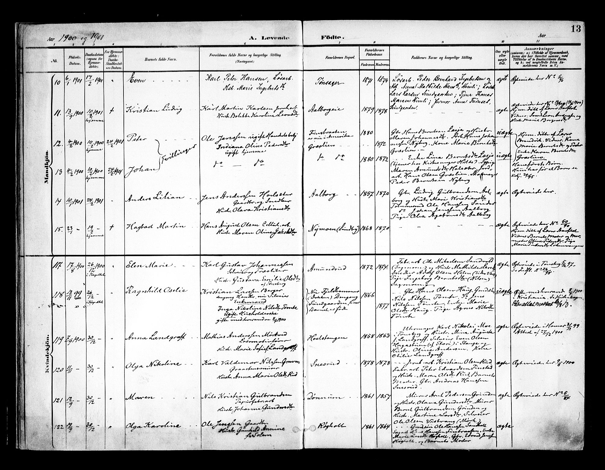 Eidsvoll prestekontor Kirkebøker, AV/SAO-A-10888/F/Fa/L0006: Parish register (official) no. I 6, 1900-1907, p. 13