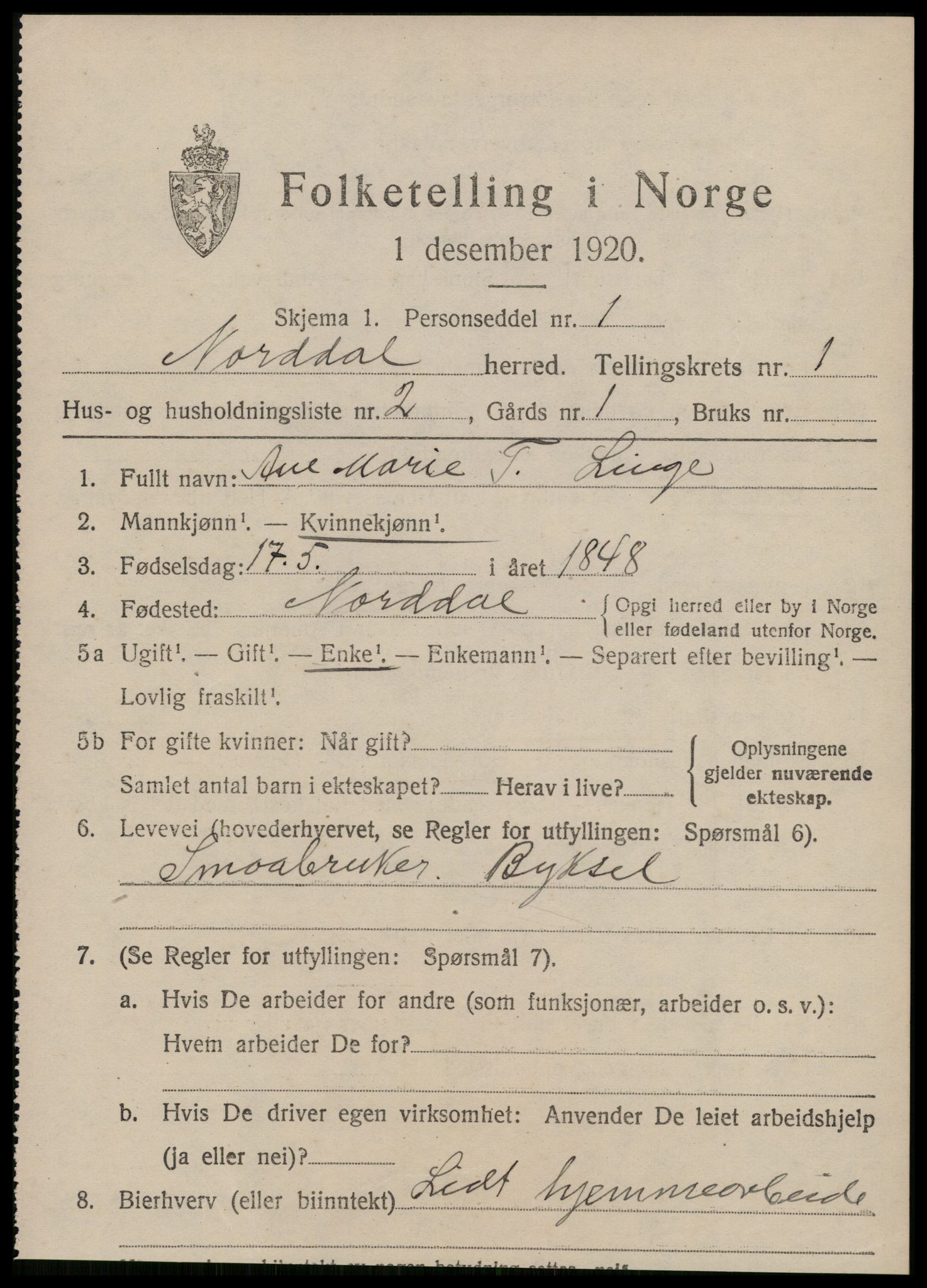 SAT, 1920 census for Norddal, 1920, p. 921