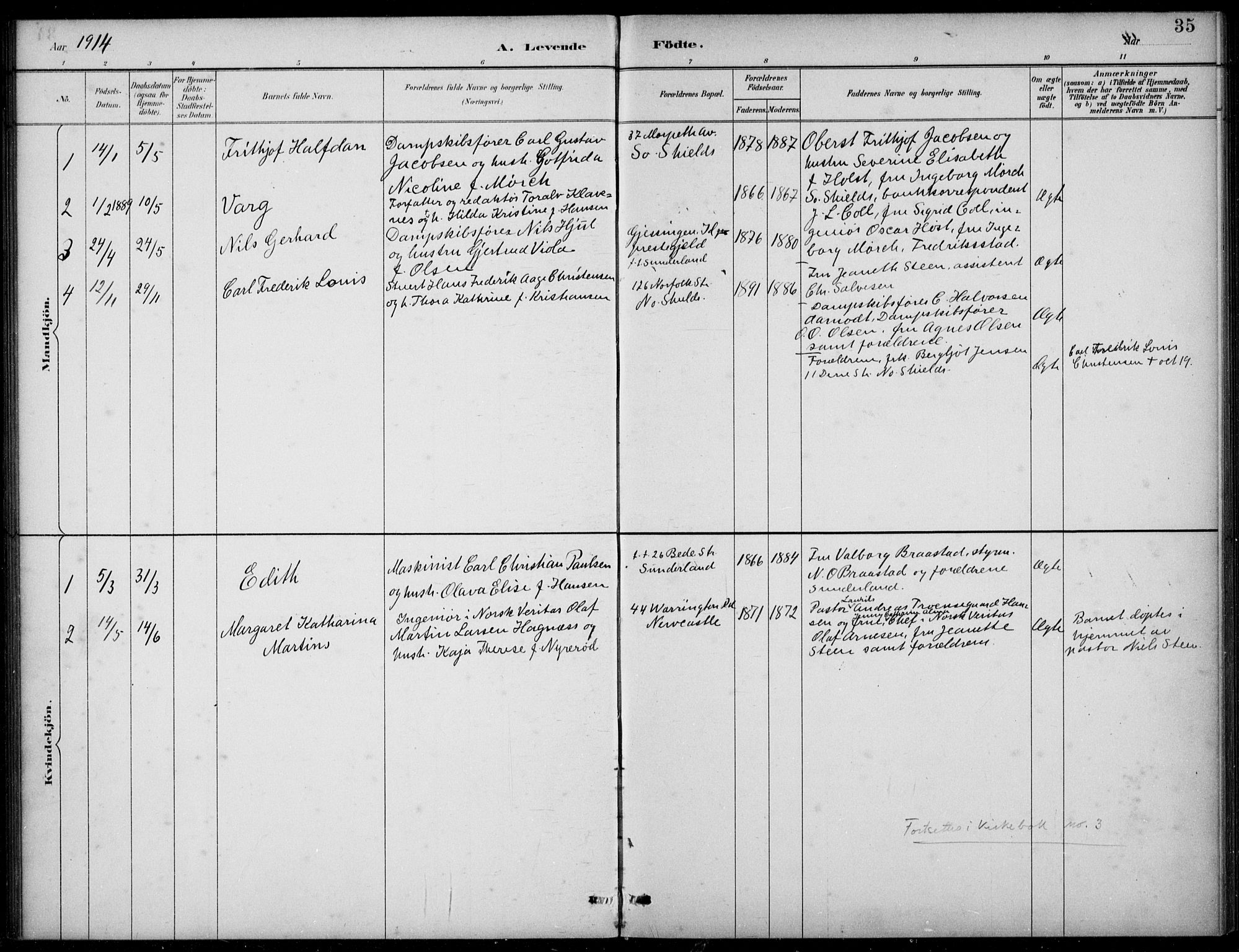 Den norske sjømannsmisjon i utlandet/Tyne-havnene (North Shields og New Castle), SAB/SAB/PA-0101/H/Ha/L0002: Parish register (official) no. A 2, 1883-1938, p. 35