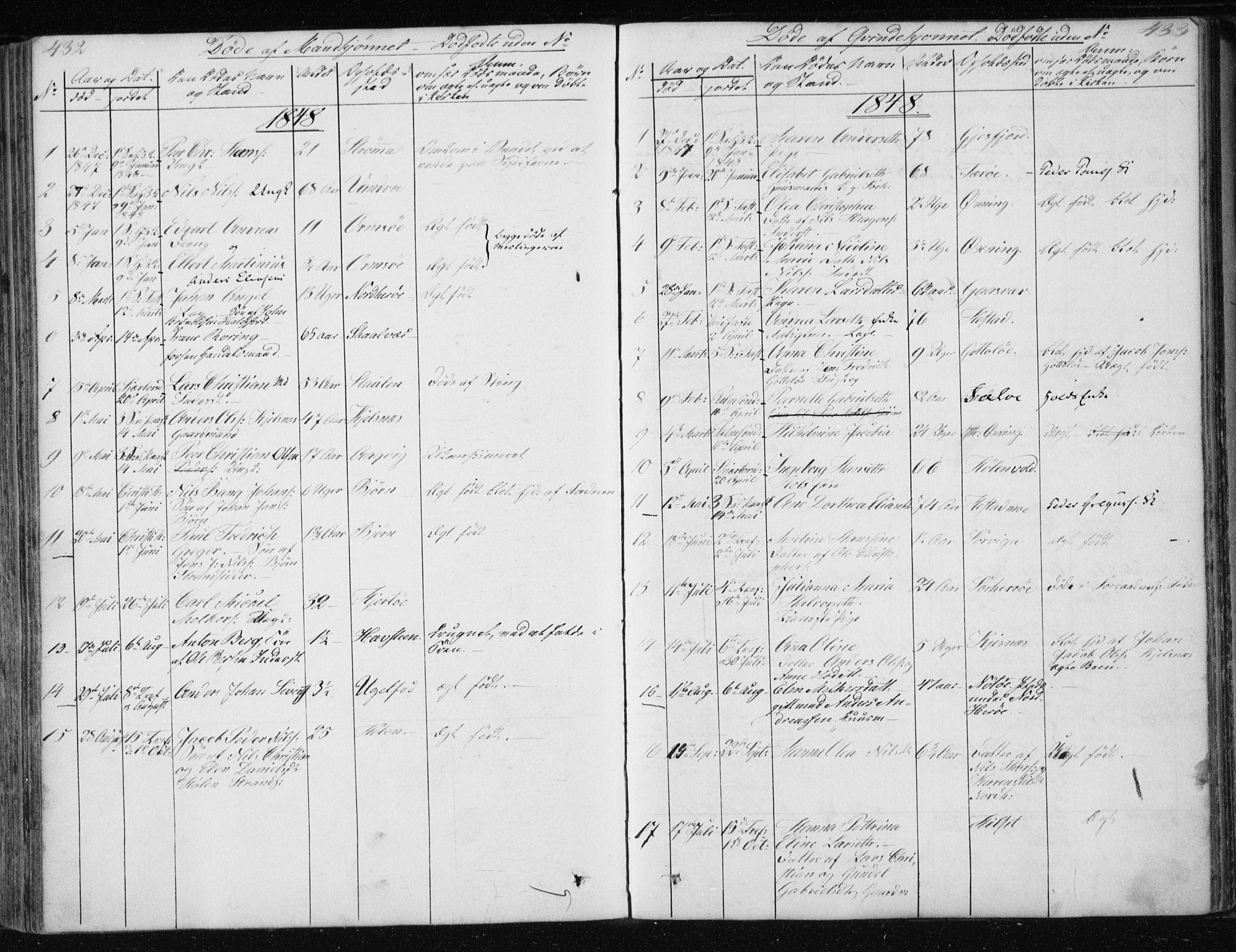 Ministerialprotokoller, klokkerbøker og fødselsregistre - Nordland, SAT/A-1459/834/L0511: Parish register (copy) no. 834C02, 1848-1862, p. 432-433