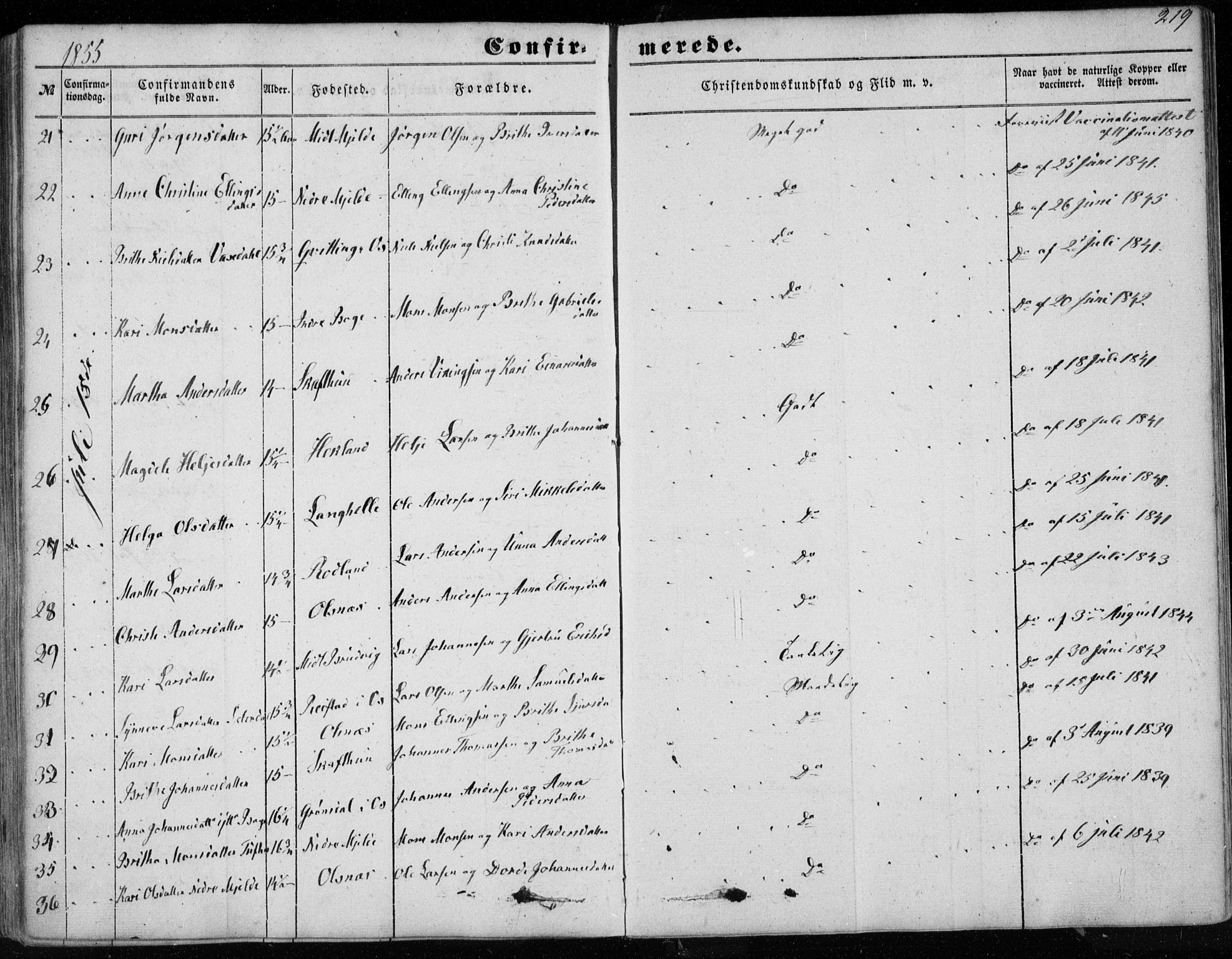 Haus sokneprestembete, SAB/A-75601/H/Haa: Parish register (official) no. A 16 I, 1848-1857, p. 219