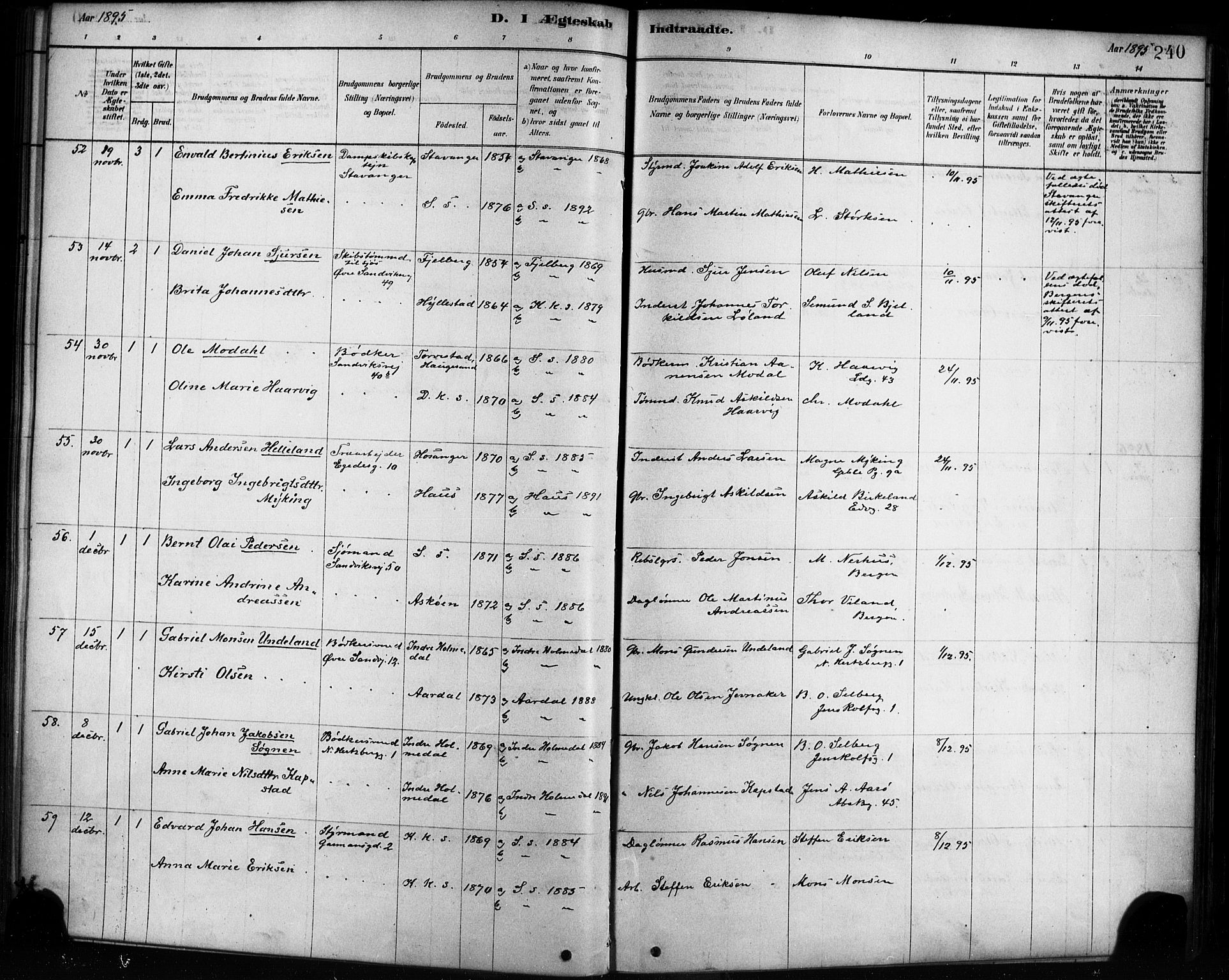 Sandviken Sokneprestembete, AV/SAB-A-77601/H/Ha/L0002: Parish register (official) no. A 2, 1878-1896, p. 240