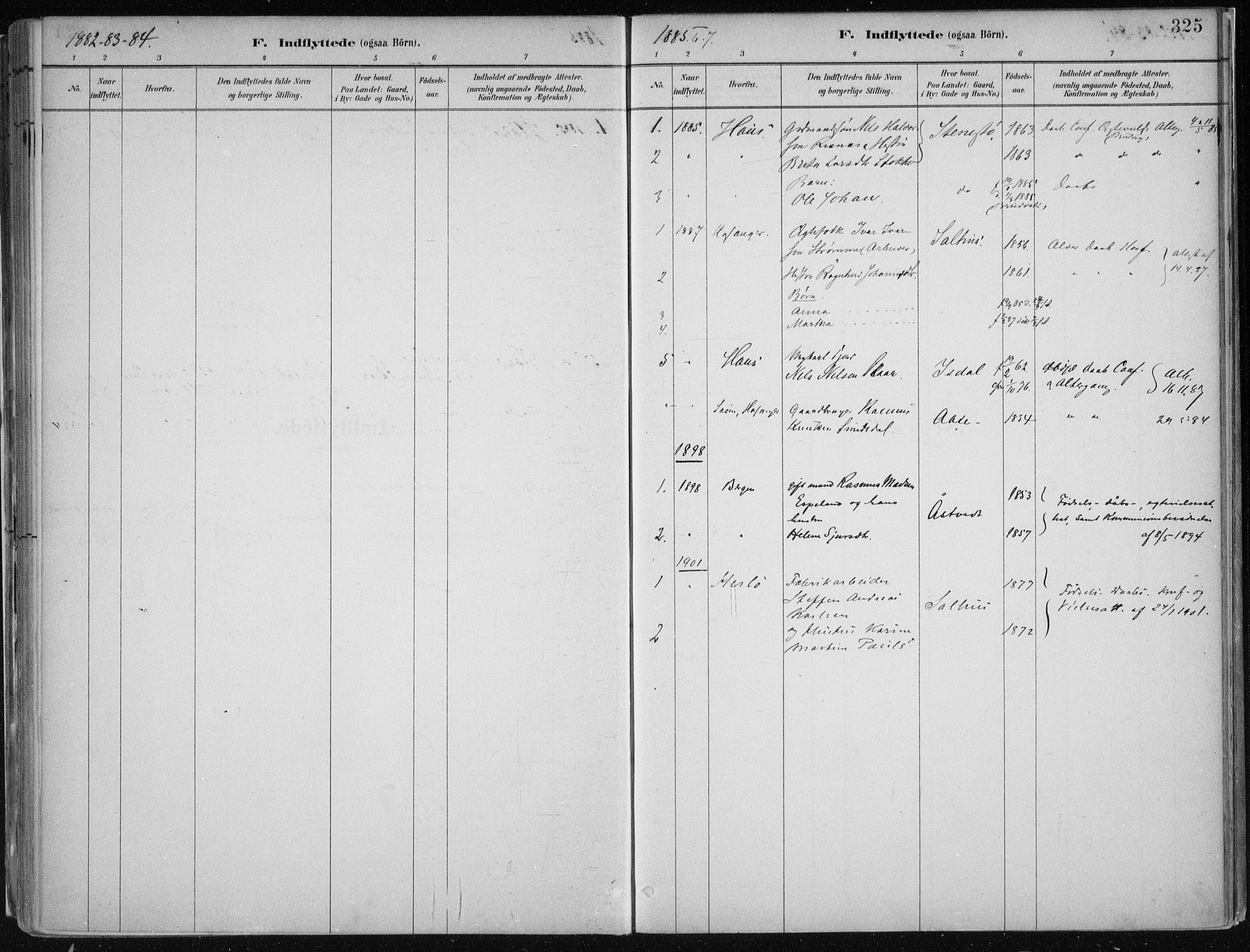 Hamre sokneprestembete, SAB/A-75501/H/Ha/Haa/Haab/L0001: Parish register (official) no. B  1, 1882-1905, p. 325