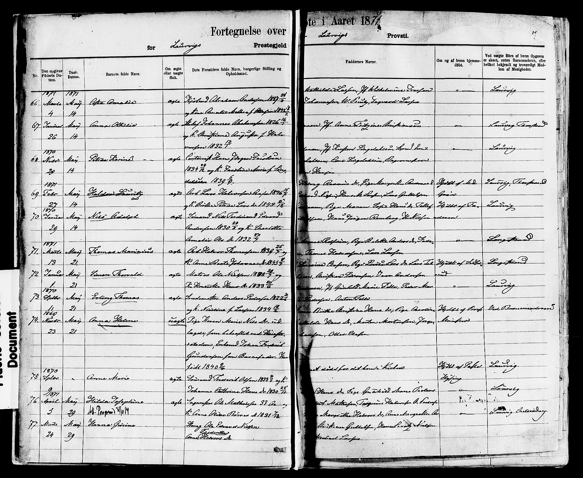 Larvik kirkebøker, SAKO/A-352/F/Fa/L0006: Parish register (official) no. I 6, 1871-1883, p. 7
